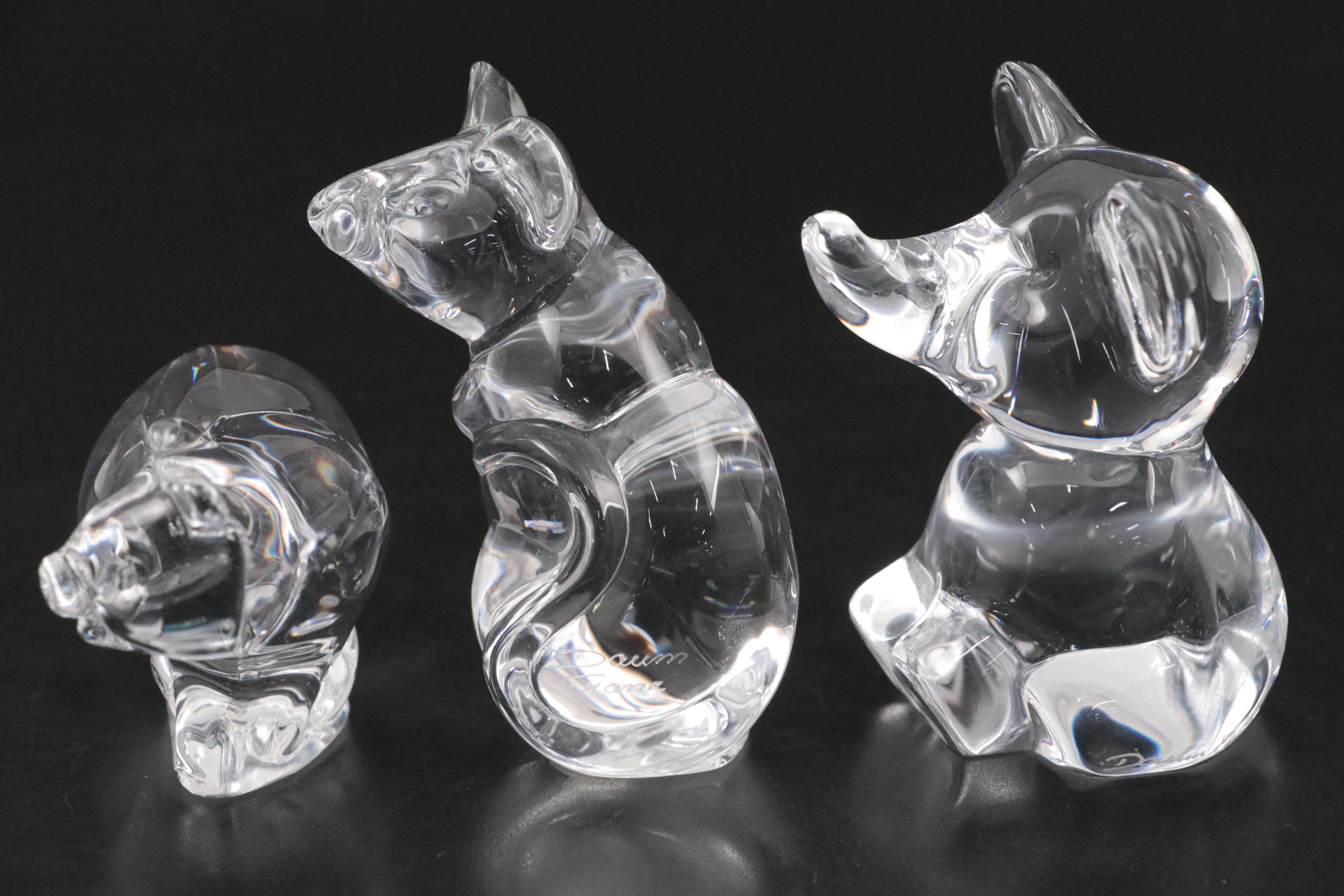 Daum French Crystal Elephant and Other Animal Figurines