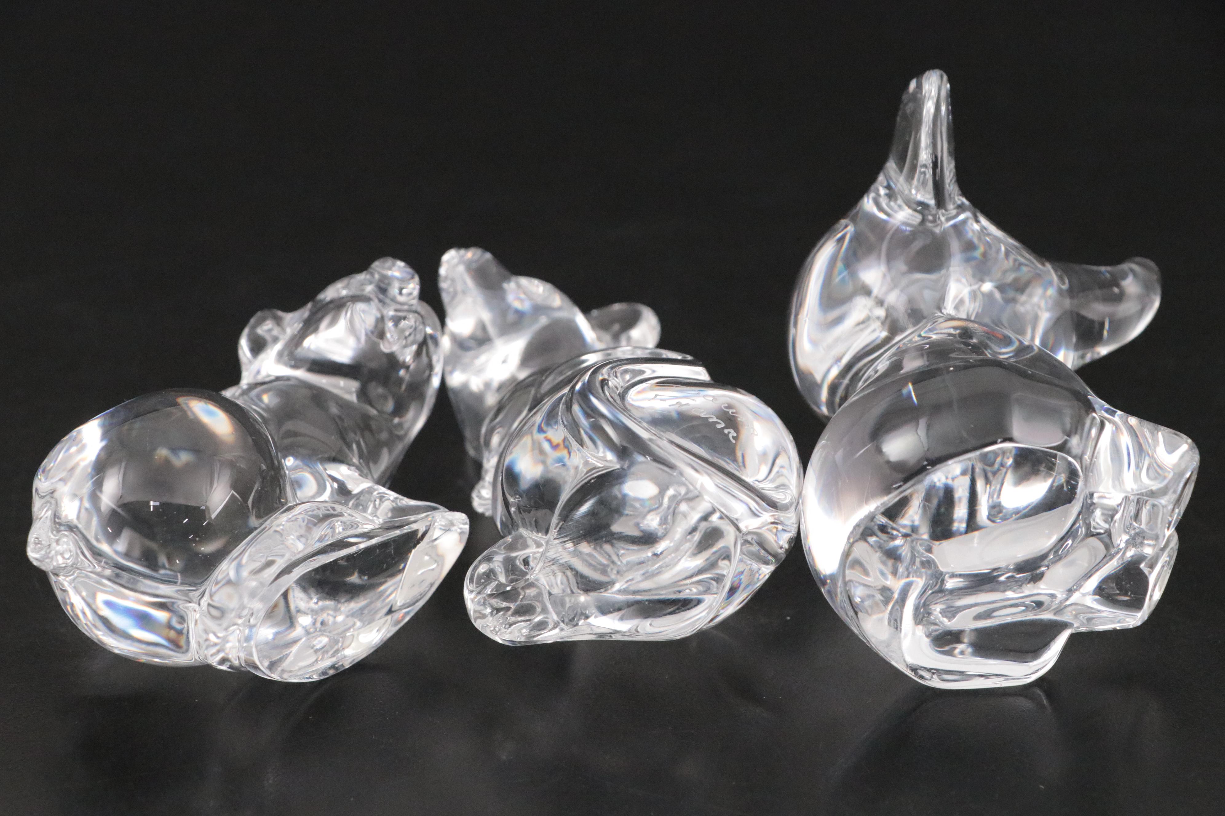 Daum French Crystal Elephant and Other Animal Figurines