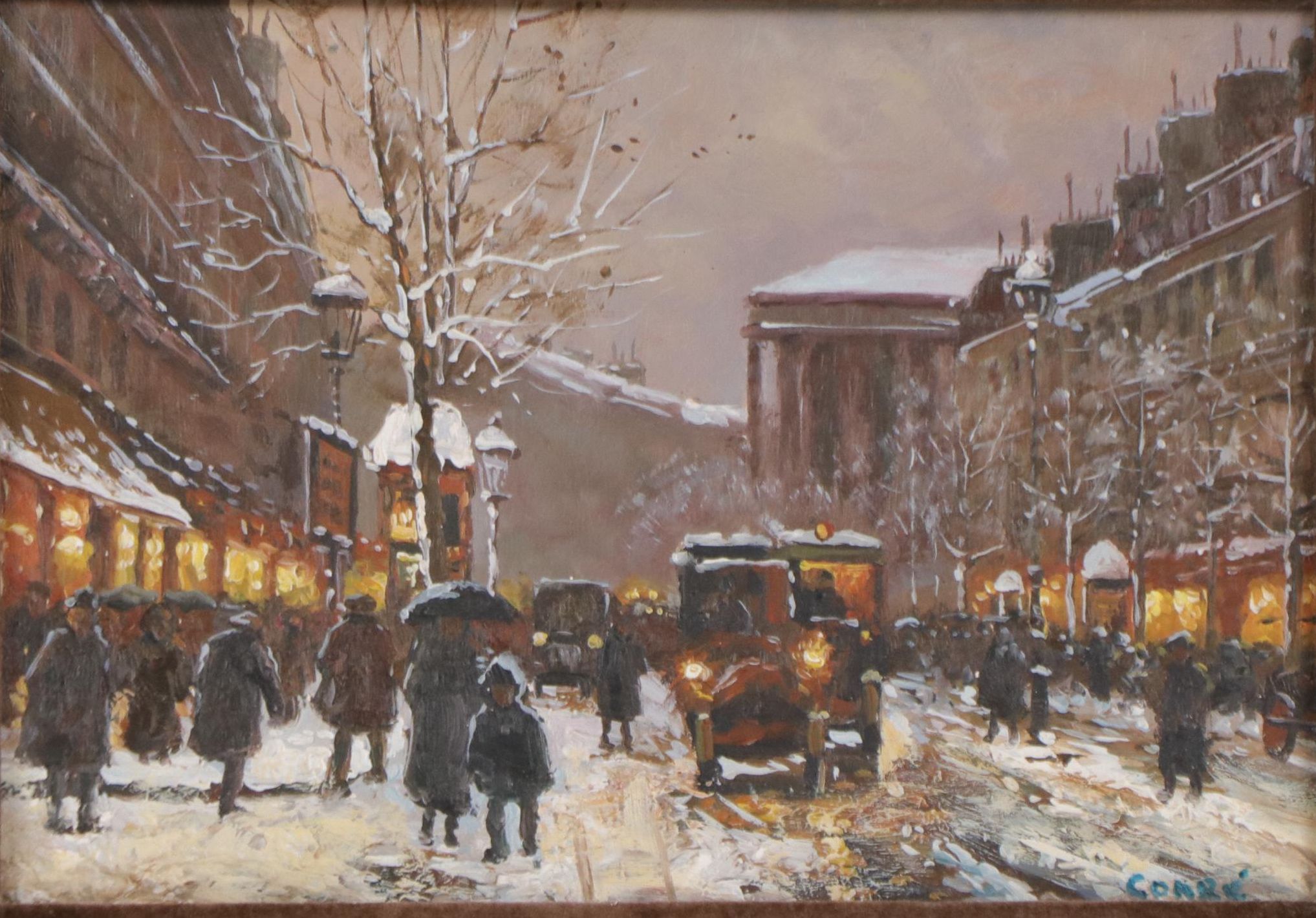 Oil Painting of Winter Street Scene