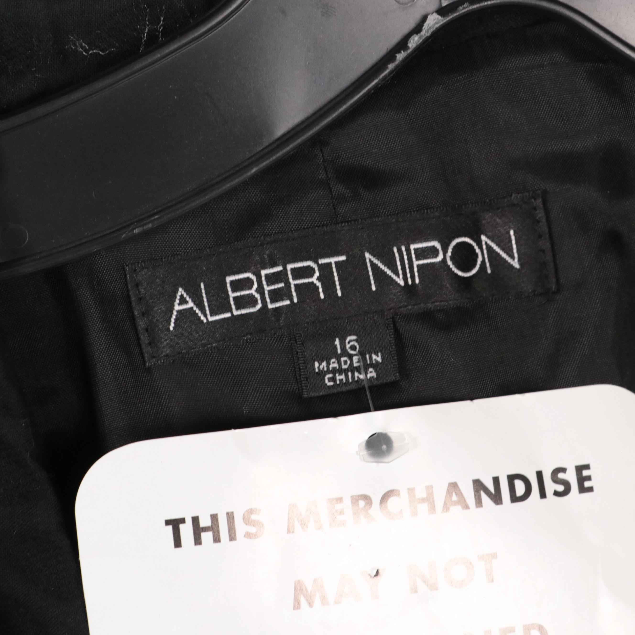 Albert Nipon Black Textured Cotton Dress Suit, Wool Blend Skirt Suits, With Tags