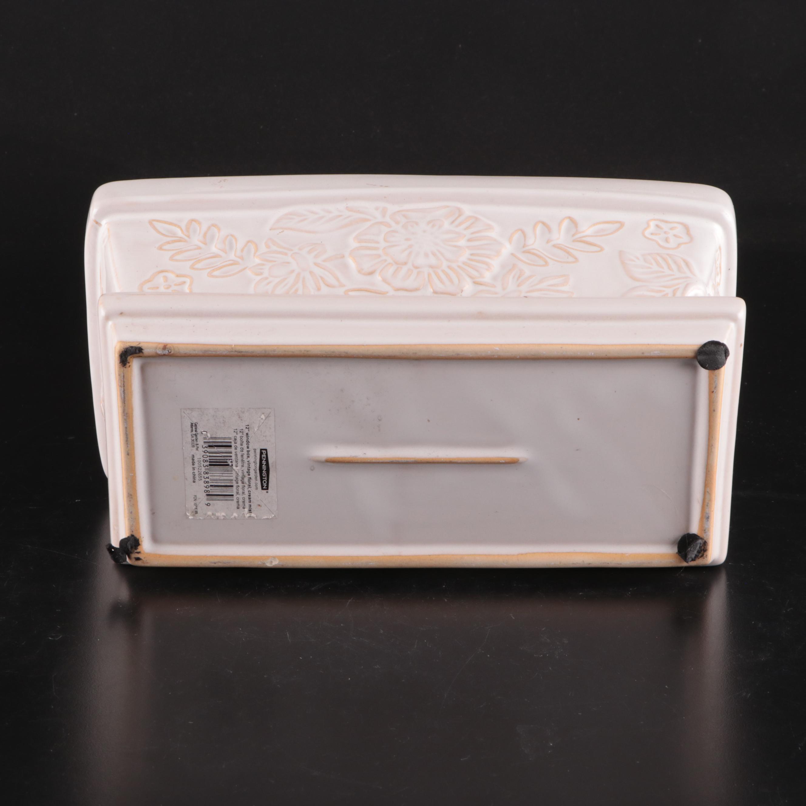 Pennington "Vintage Floral Cream Mist" Ceramic Window Box Planters