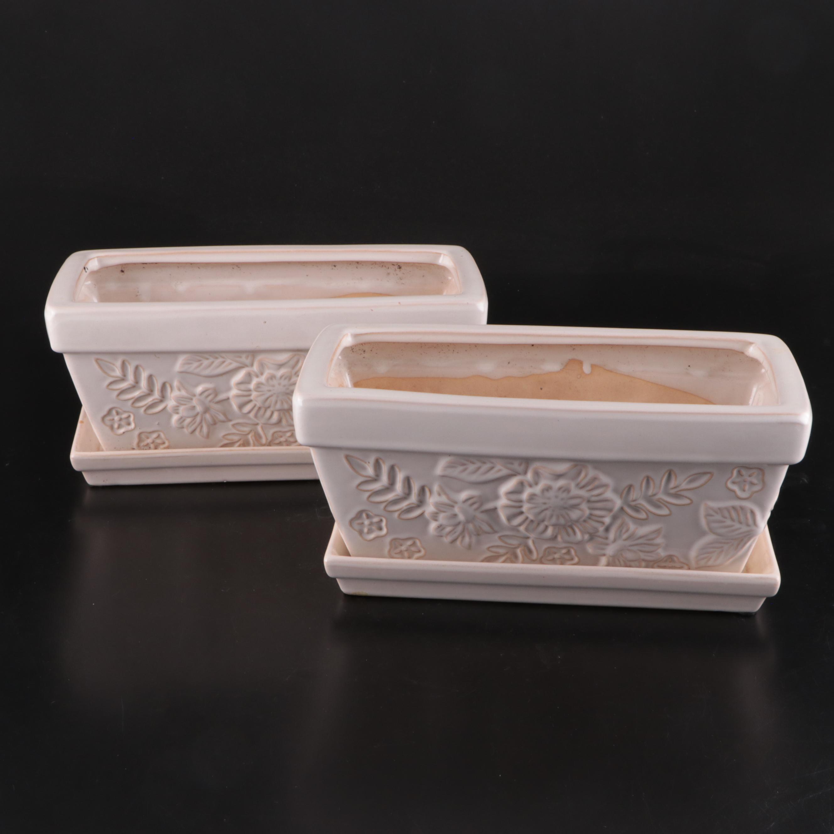 Pennington "Vintage Floral Cream Mist" Ceramic Window Box Planters