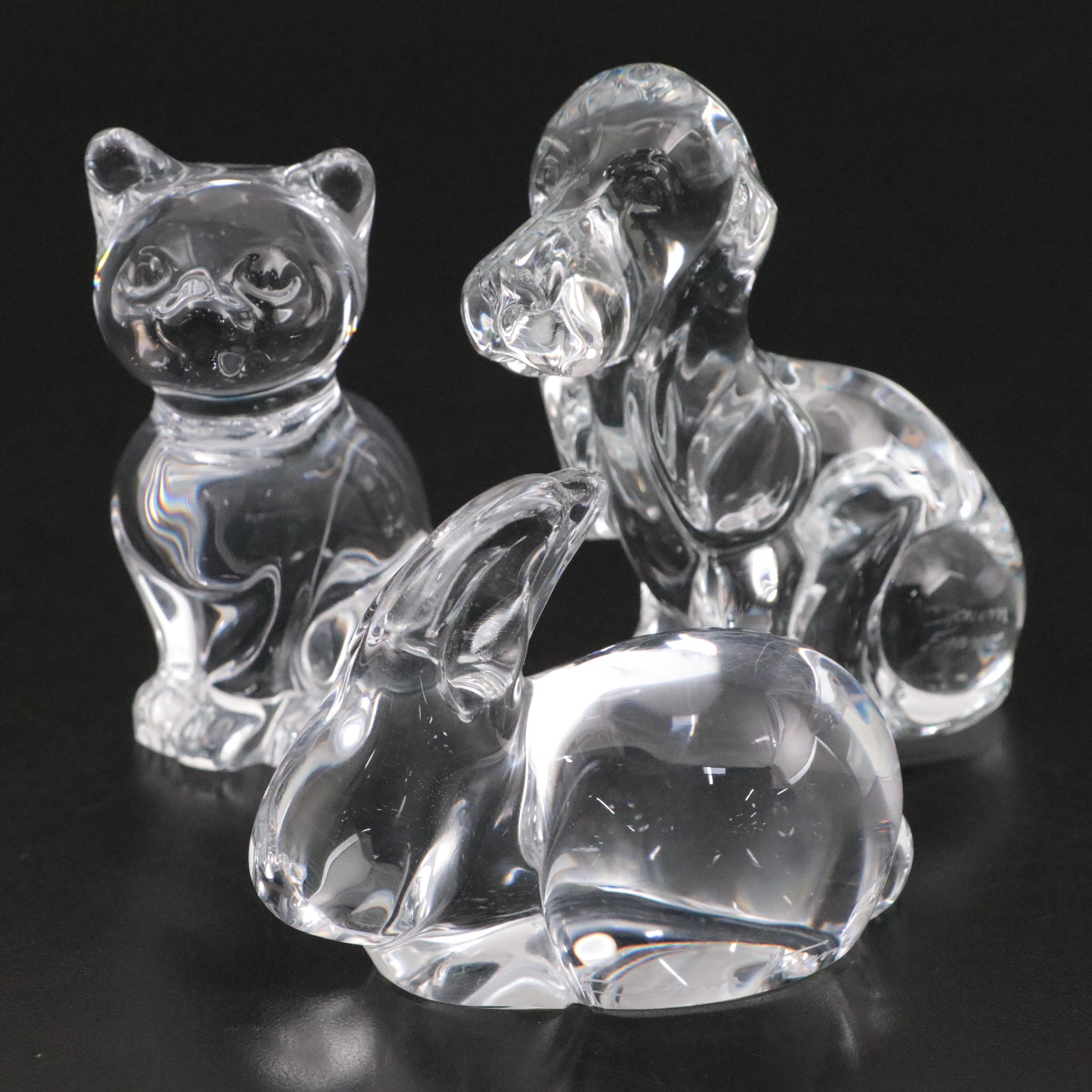Daum French Crystal Rabbit, Cat and Dog Figurines