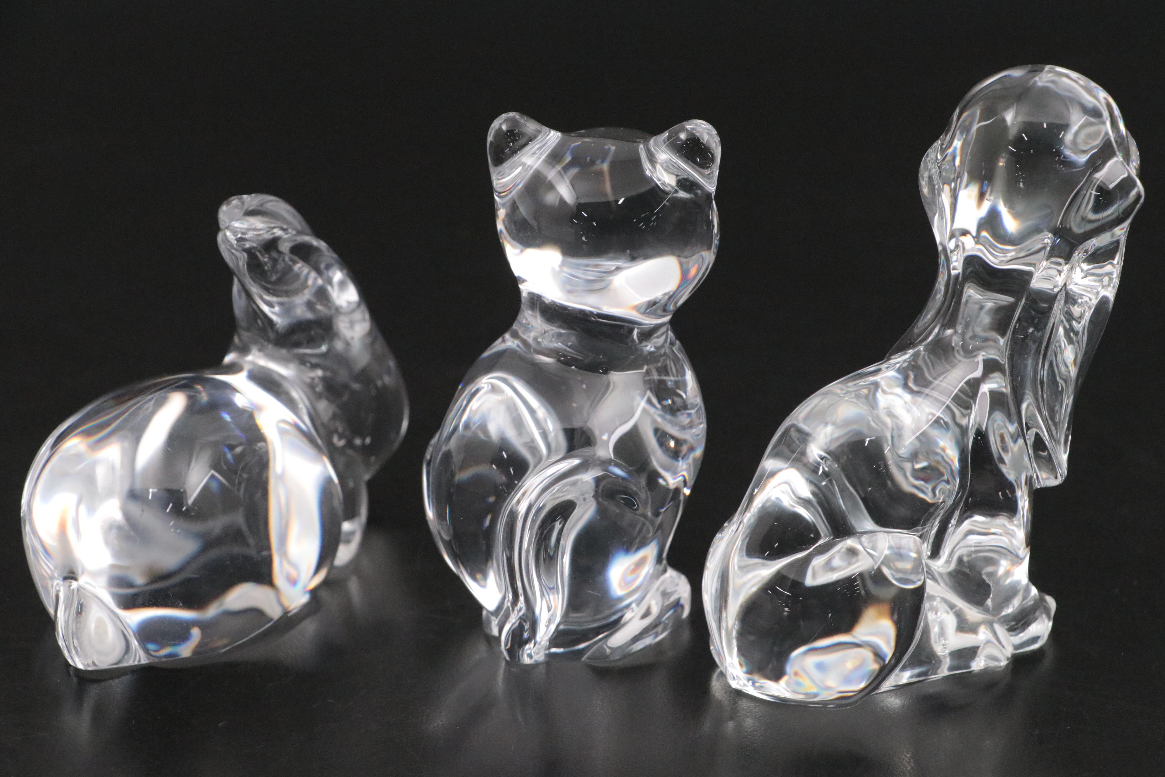 Daum French Crystal Rabbit, Cat and Dog Figurines
