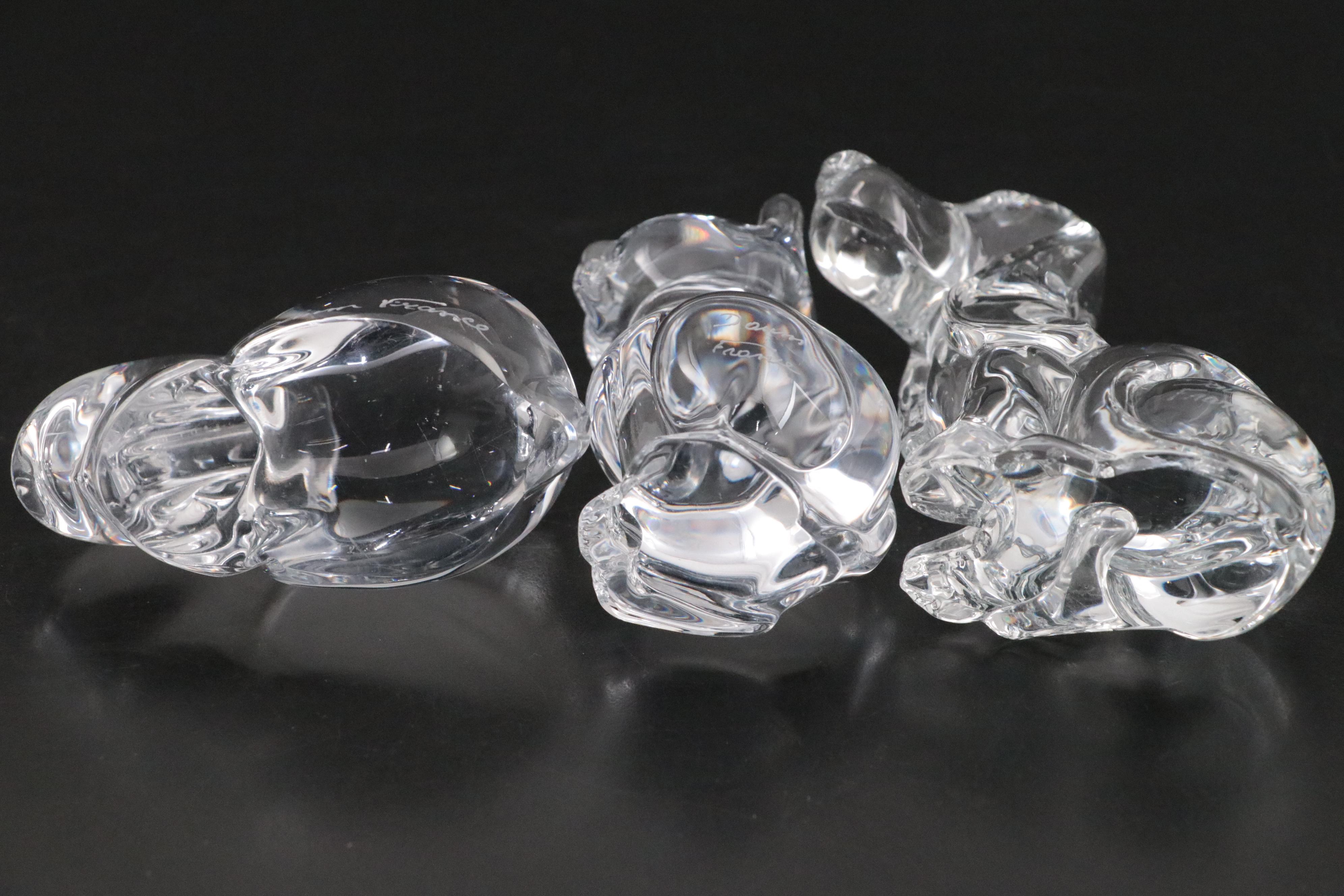 Daum French Crystal Rabbit, Cat and Dog Figurines
