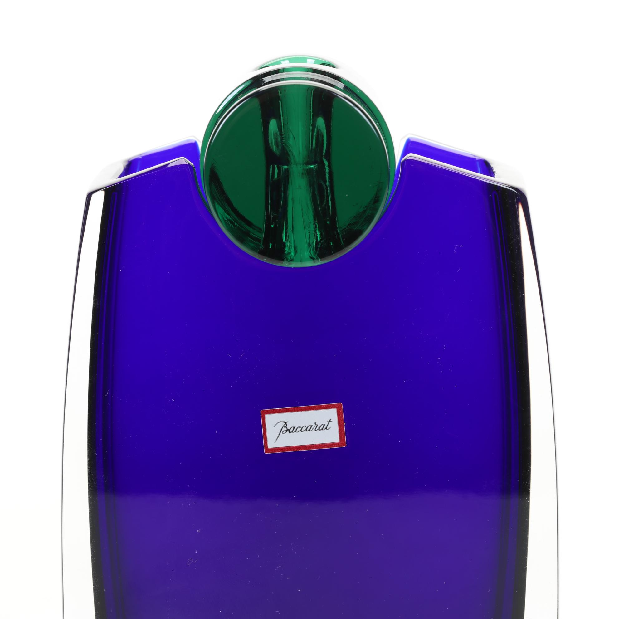 Baccarat "Oceanie" Cobalt Encased Glass Vase With Green Accent By Thomas Bastide
