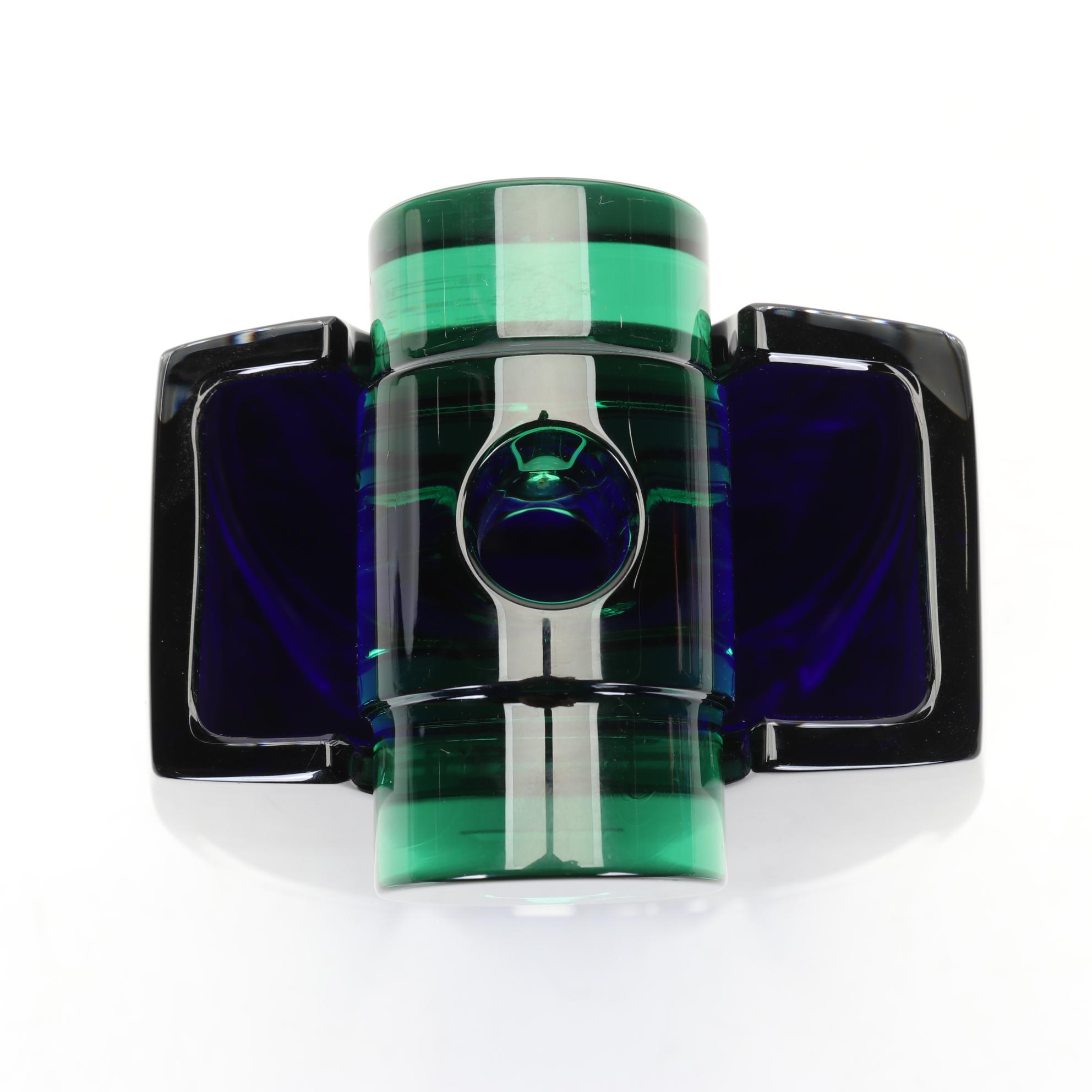 Baccarat "Oceanie" Cobalt Encased Glass Vase With Green Accent By Thomas Bastide