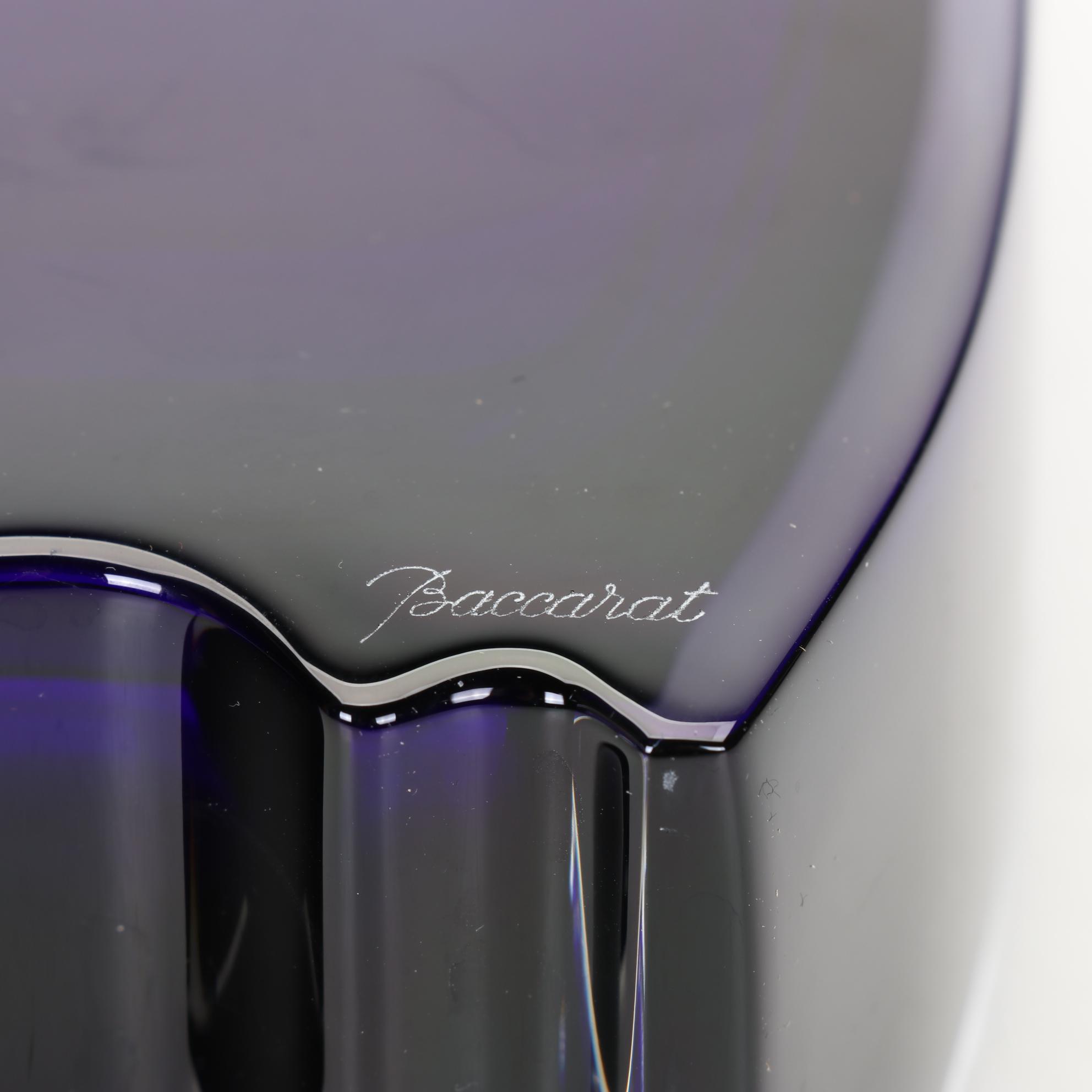 Baccarat "Oceanie" Cobalt Encased Glass Vase With Green Accent By Thomas Bastide