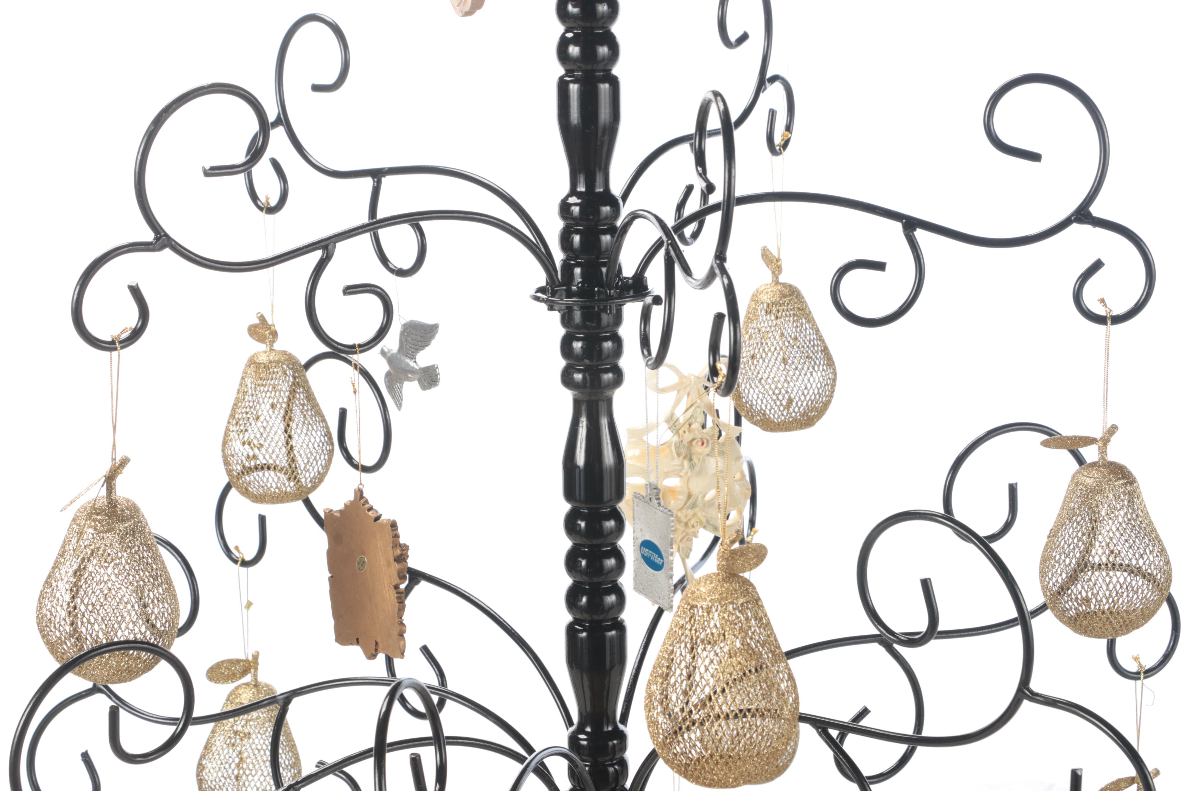 Black Metal Wire Christmas Tree with Ornaments