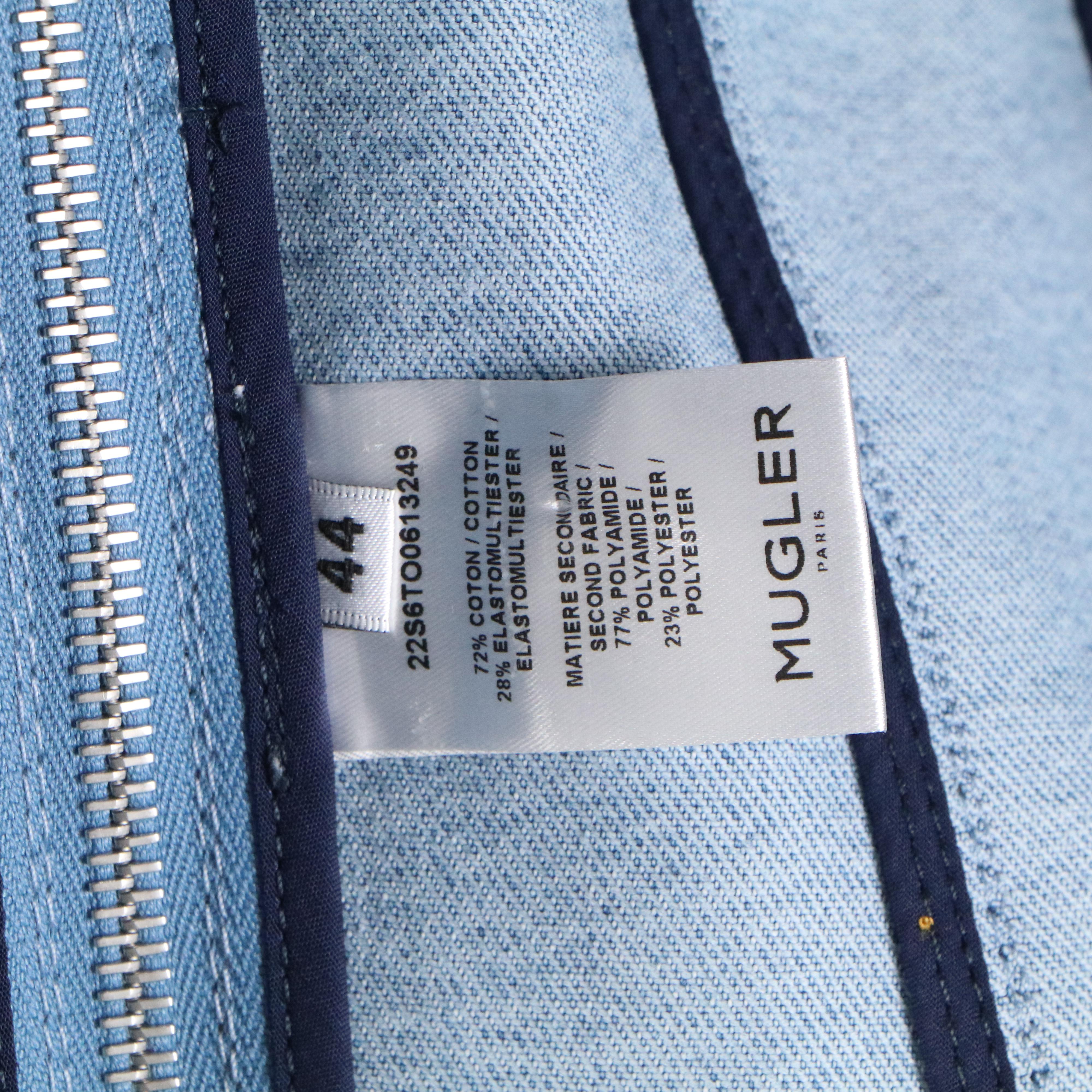 Mugler Illusion Denim/Tulle Corset Top with Black Neoprene Paneled Denim Jeans