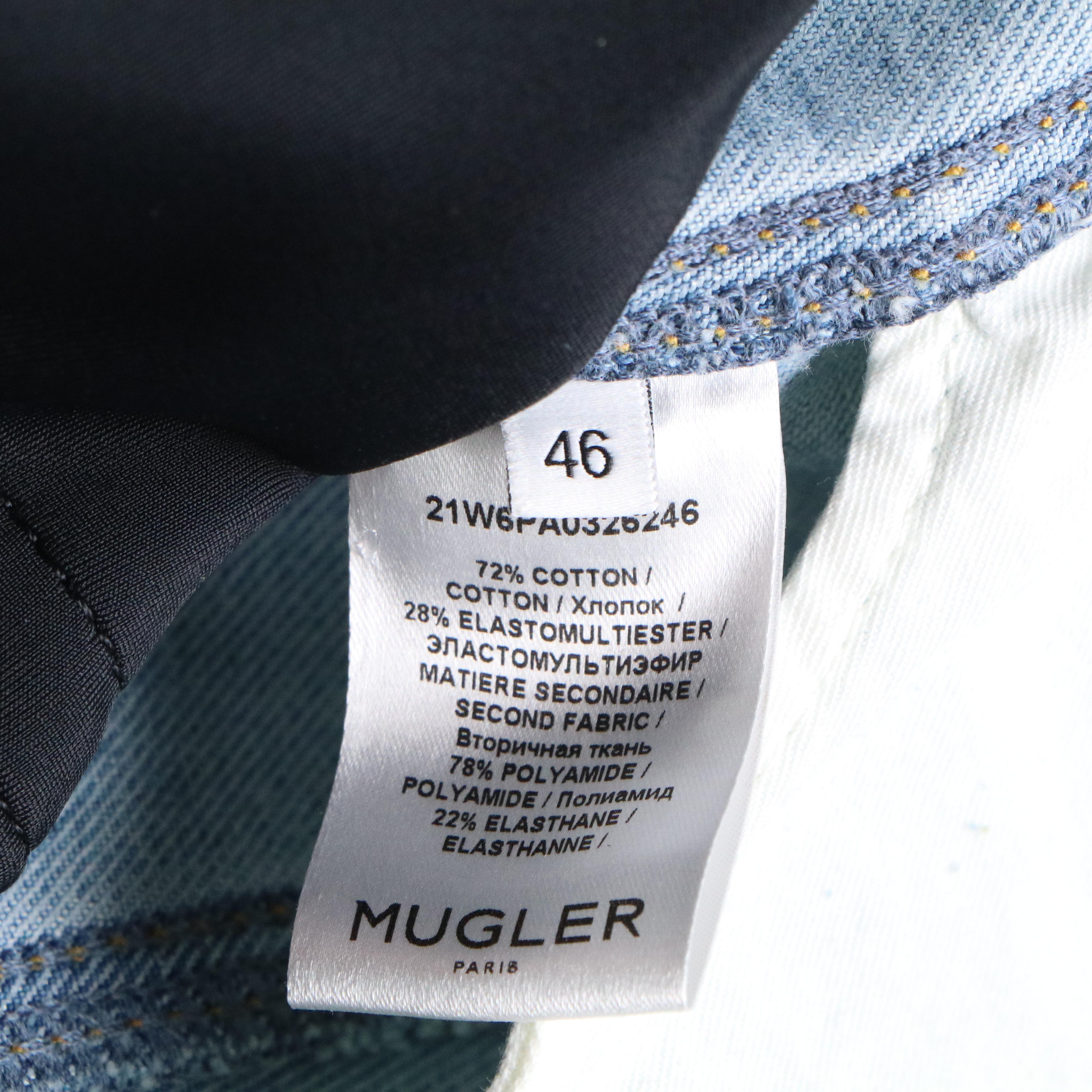 Mugler Illusion Denim/Tulle Corset Top with Black Neoprene Paneled Denim Jeans