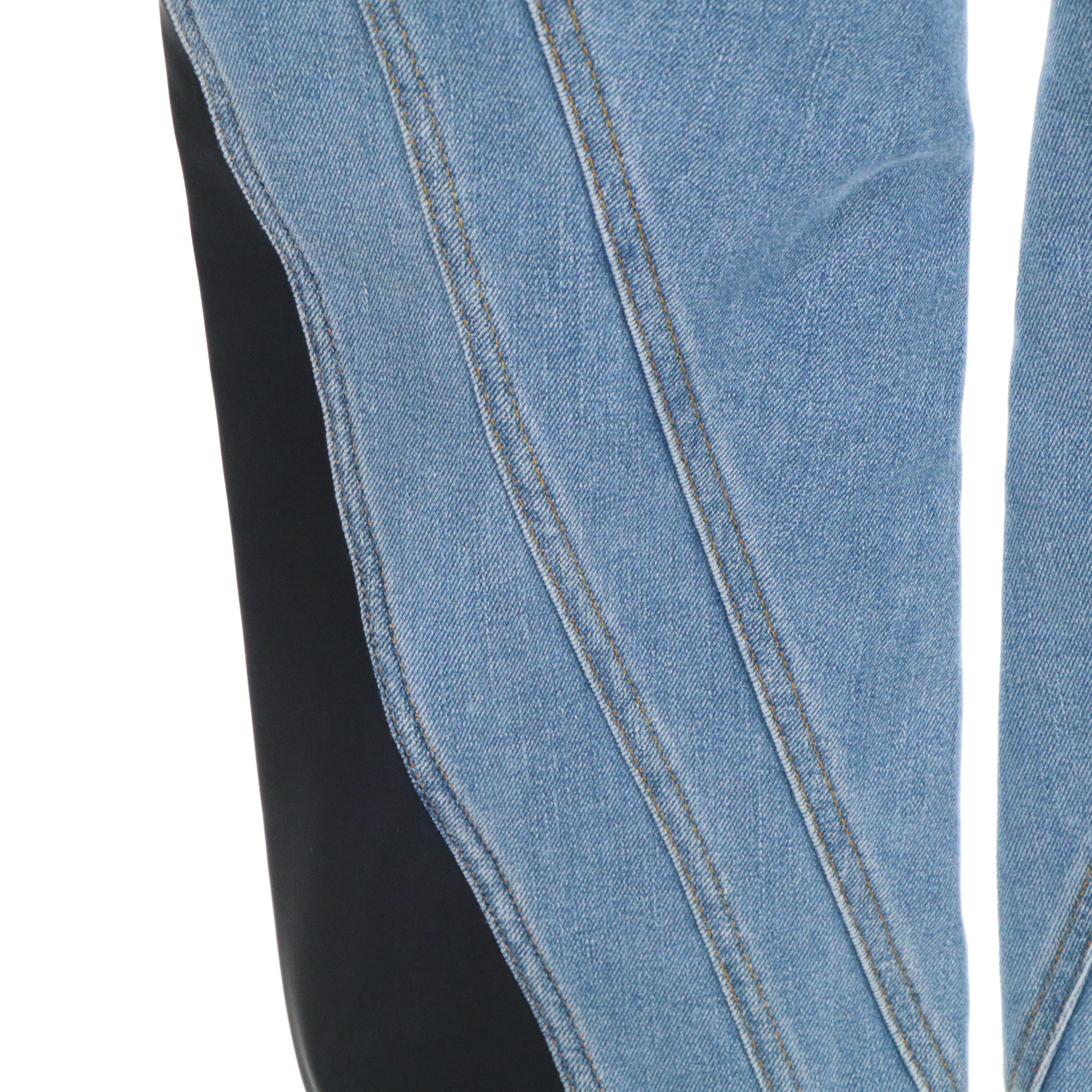 Mugler Illusion Denim/Tulle Corset Top with Black Neoprene Paneled Denim Jeans