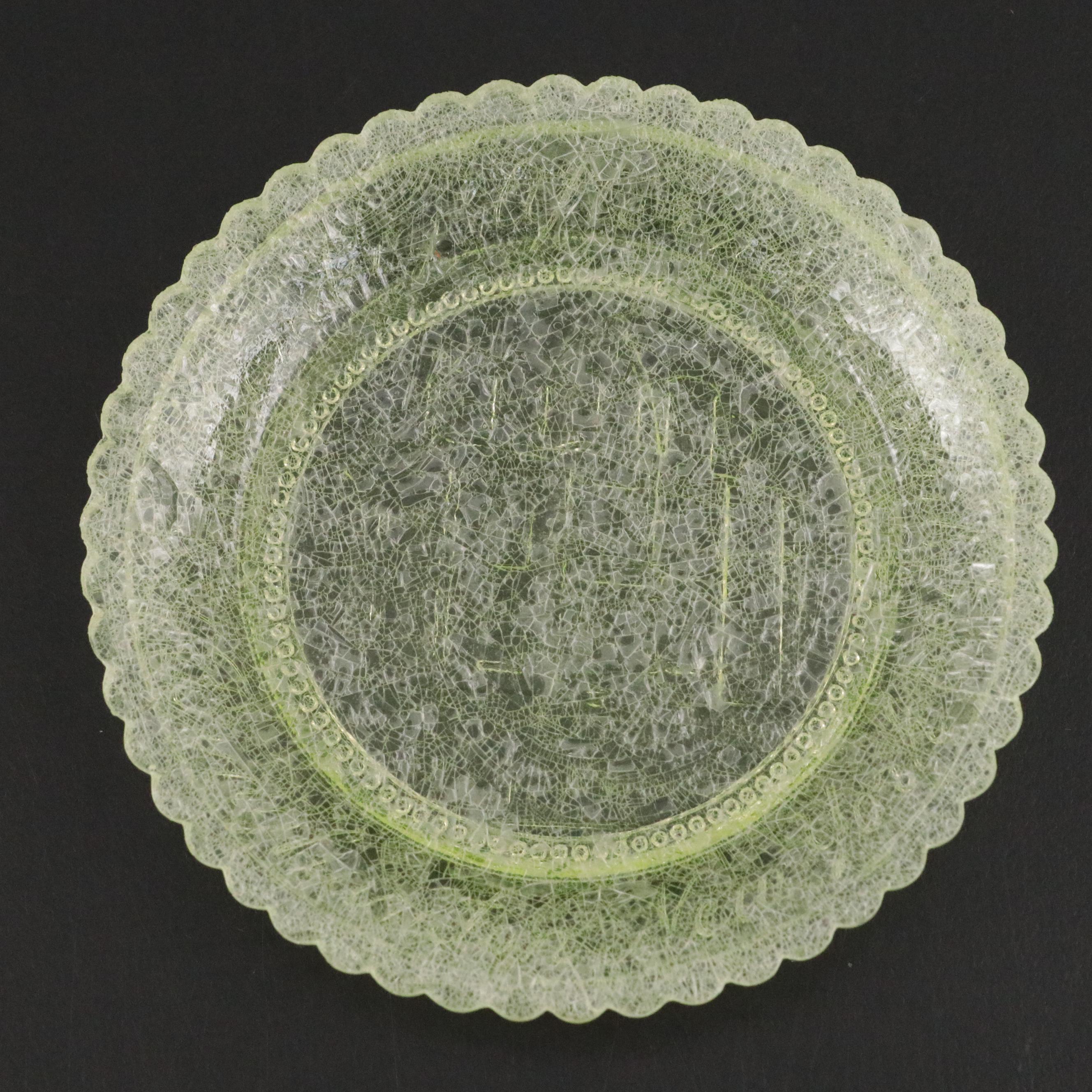 Uranium Crackle Glass Souvenir Coaster with Salt Cellars and Spoons