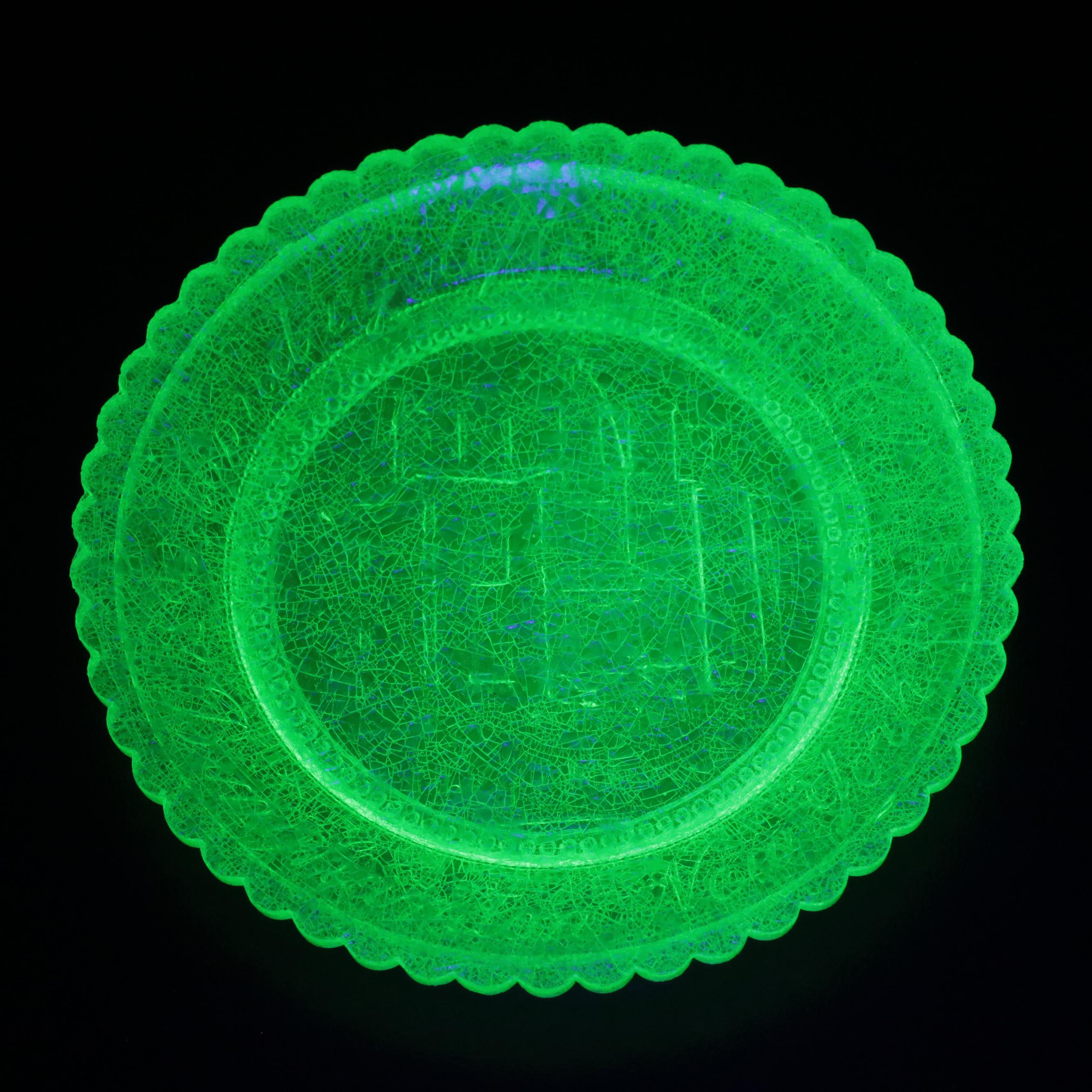 Uranium Crackle Glass Souvenir Coaster with Salt Cellars and Spoons