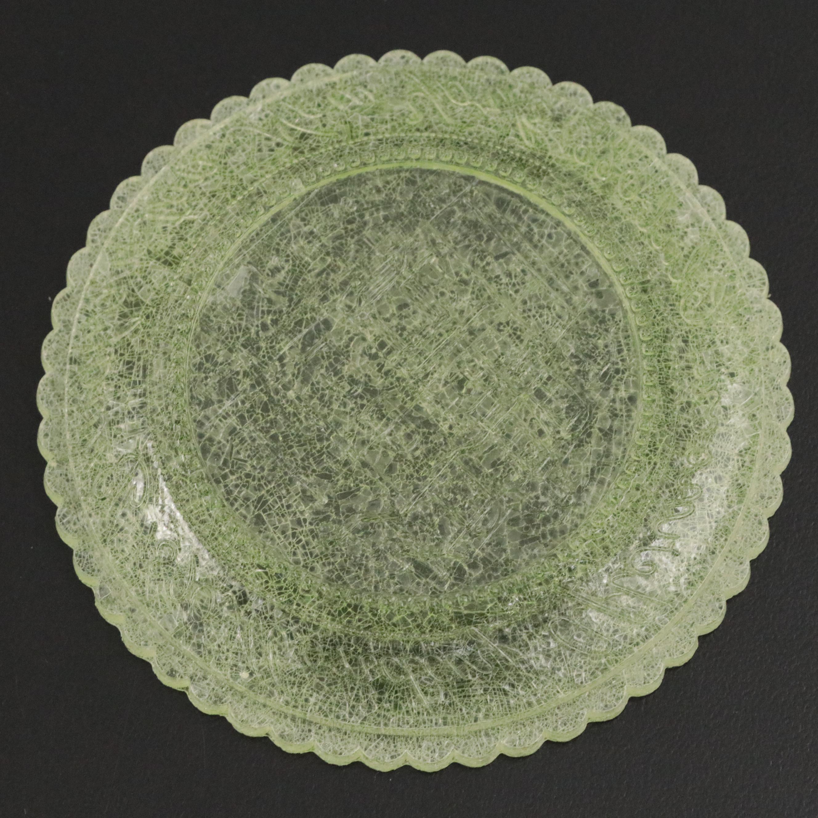 Uranium Crackle Glass Souvenir Coaster with Salt Cellars and Spoons