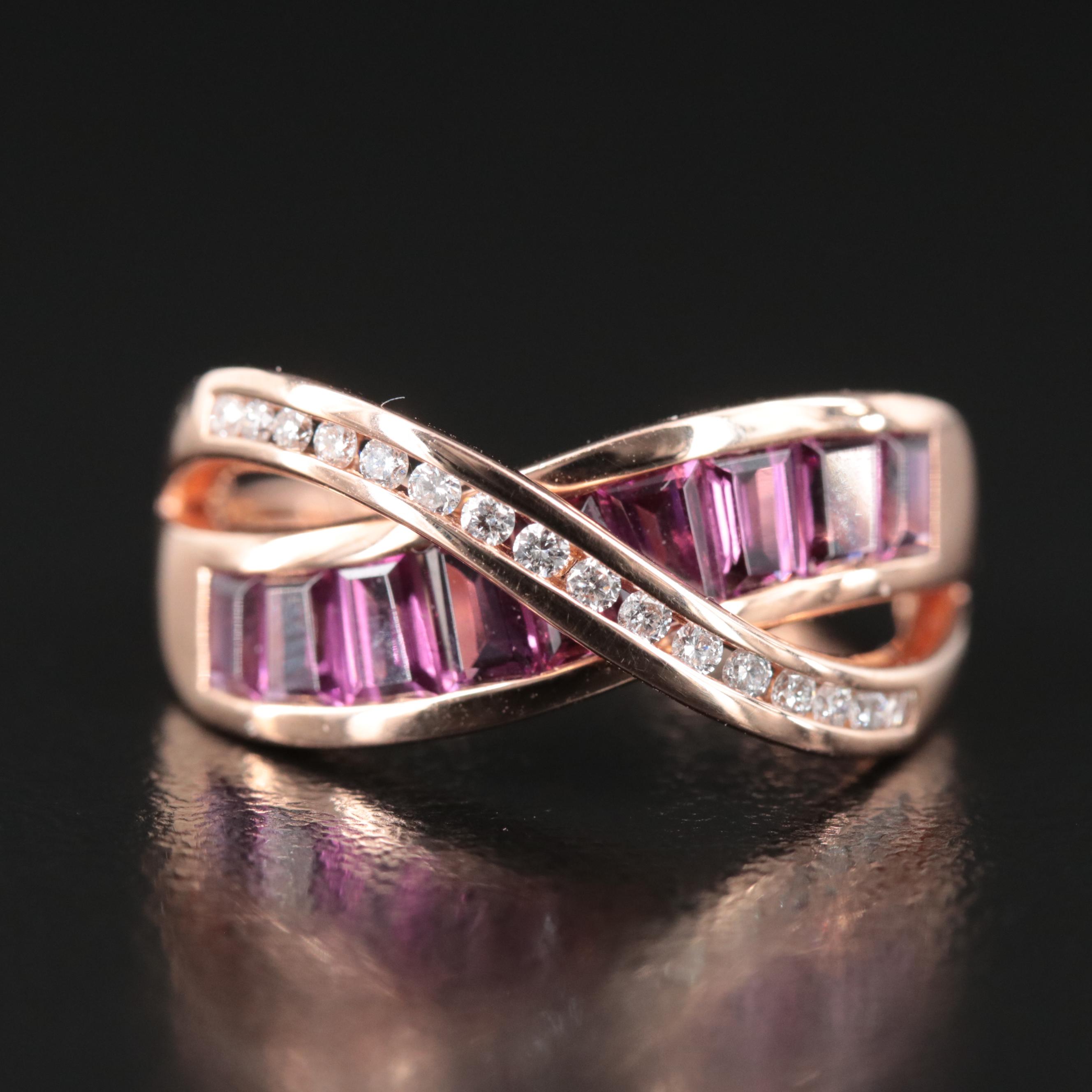 EFFY 14K Rose Gold Rhodolite Garnet and Diamond Crossover Ring
