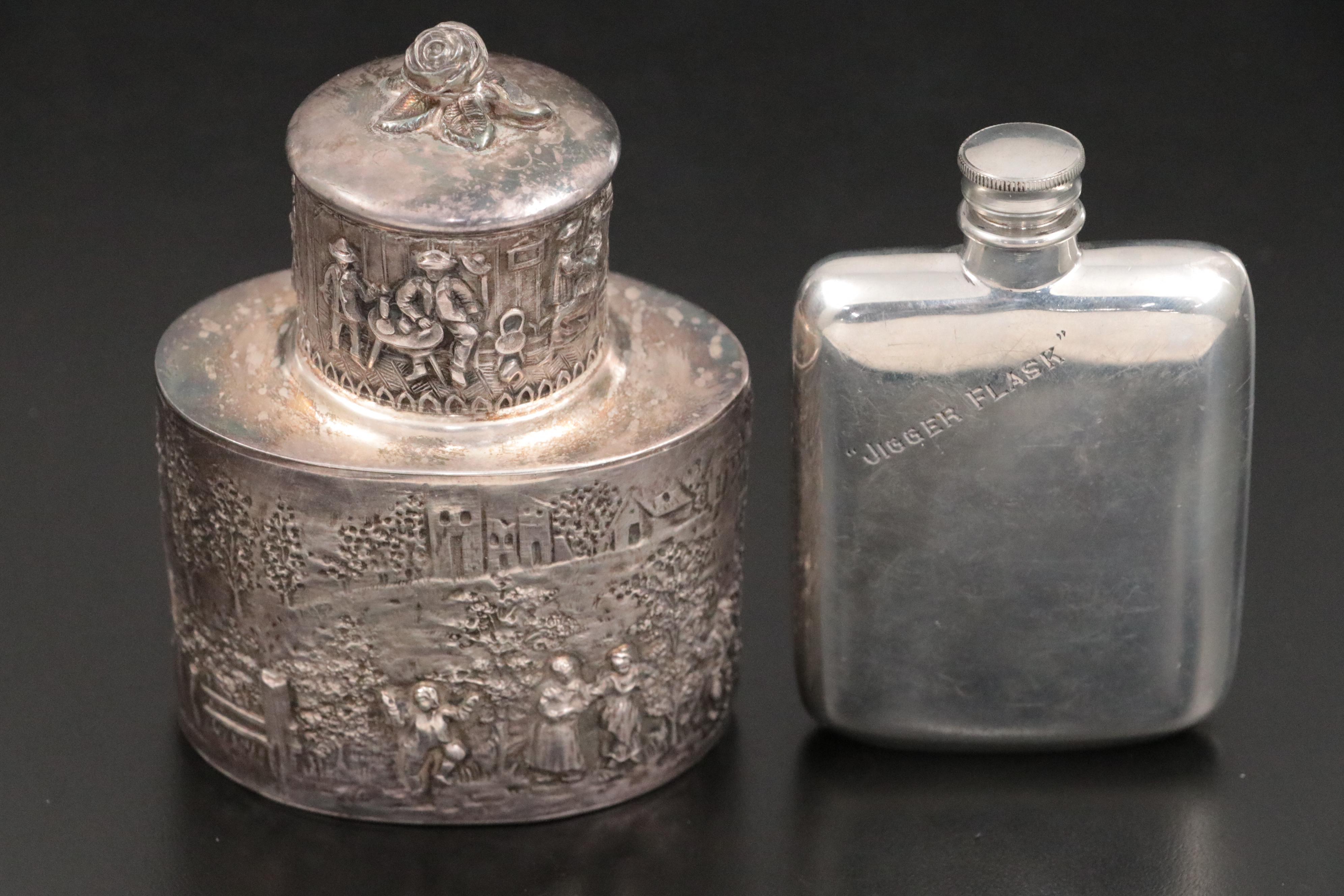 Barbour Silver Co. Silver Plate Tea Cady and Tea Strainer with More