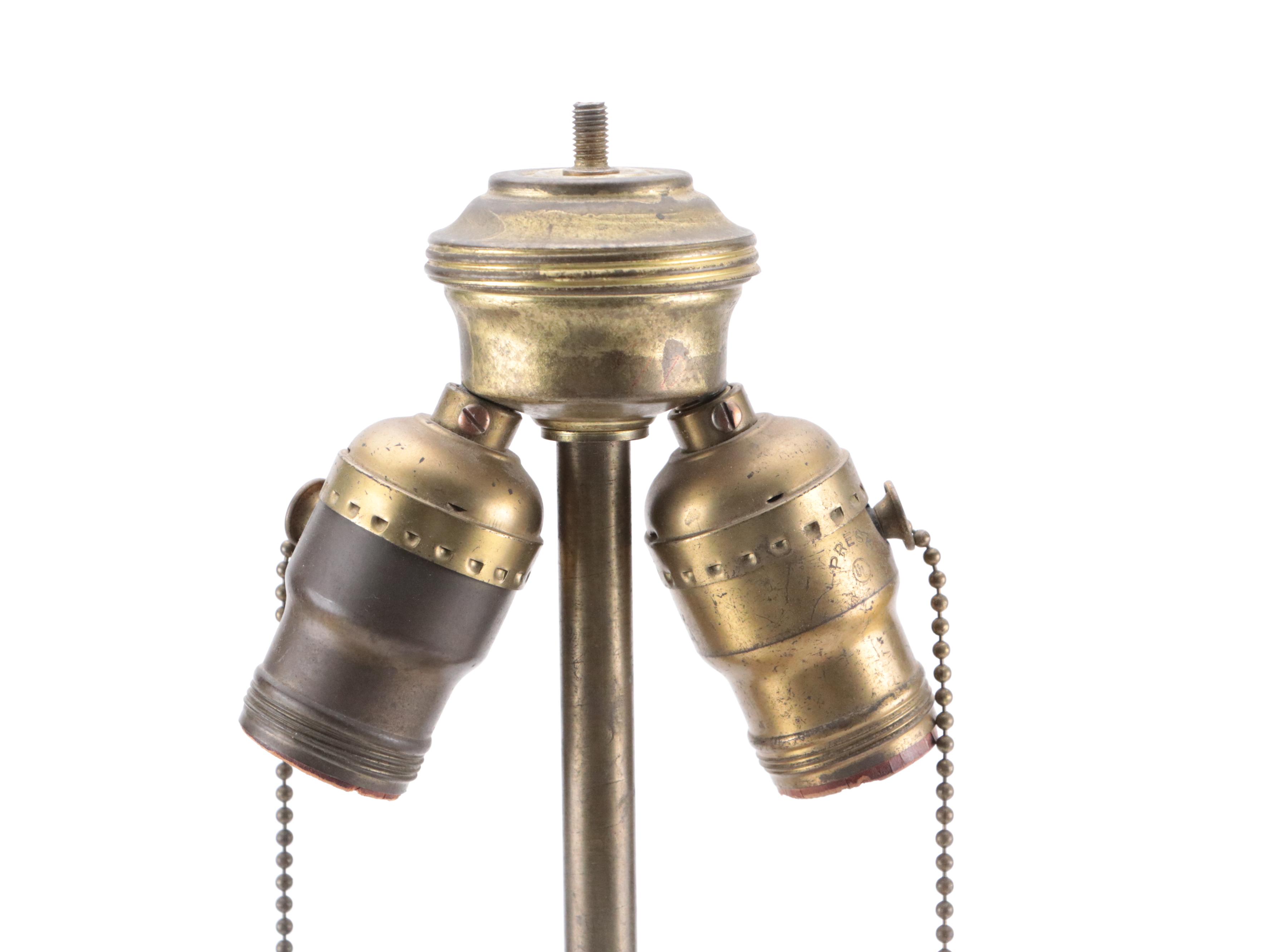 Brass Mount  Teal Glazed Porcelain Table Lamp With Oval Shade