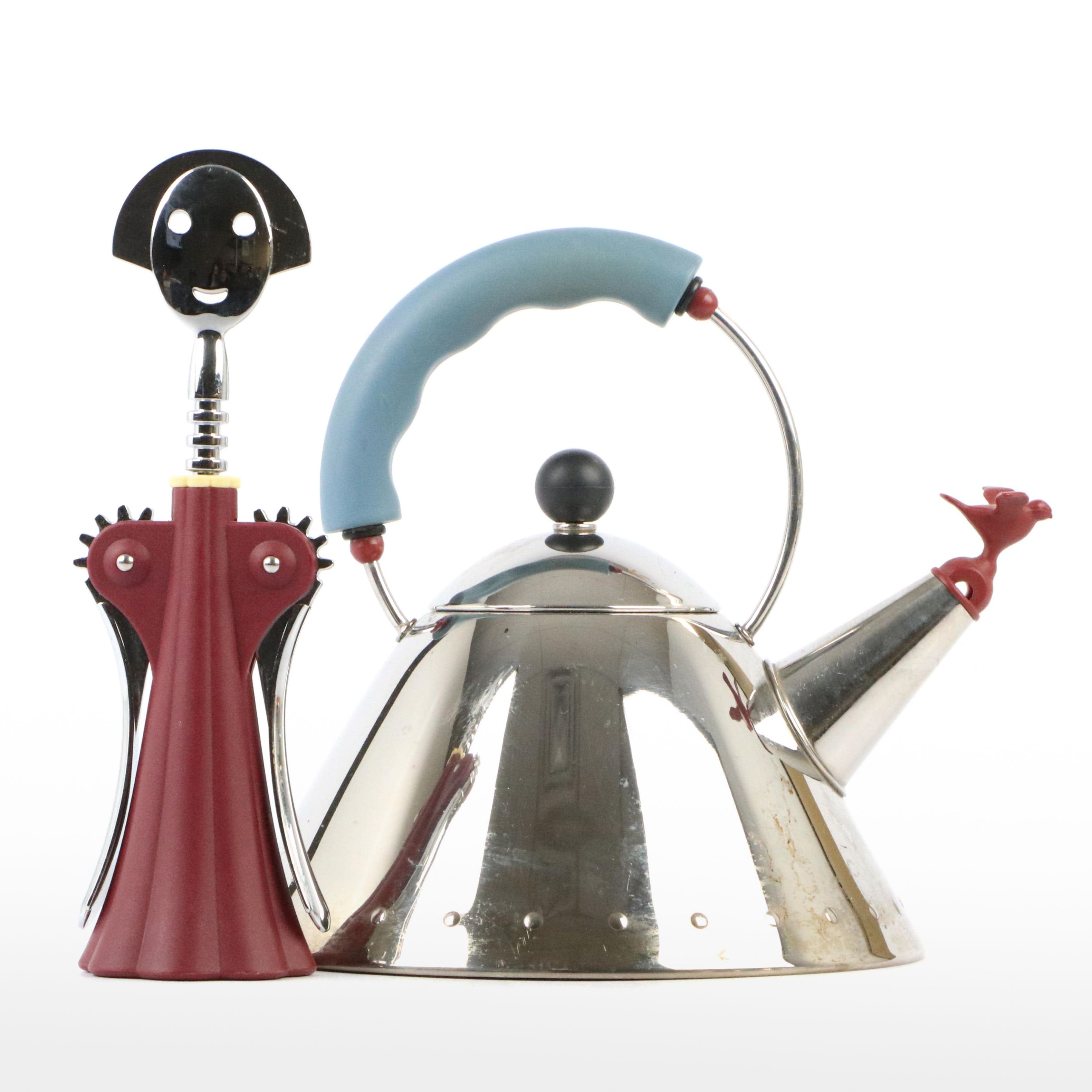 Alessi "Whistling Bird" Tea Kettle and "Anna G." Corkscrew EBTH