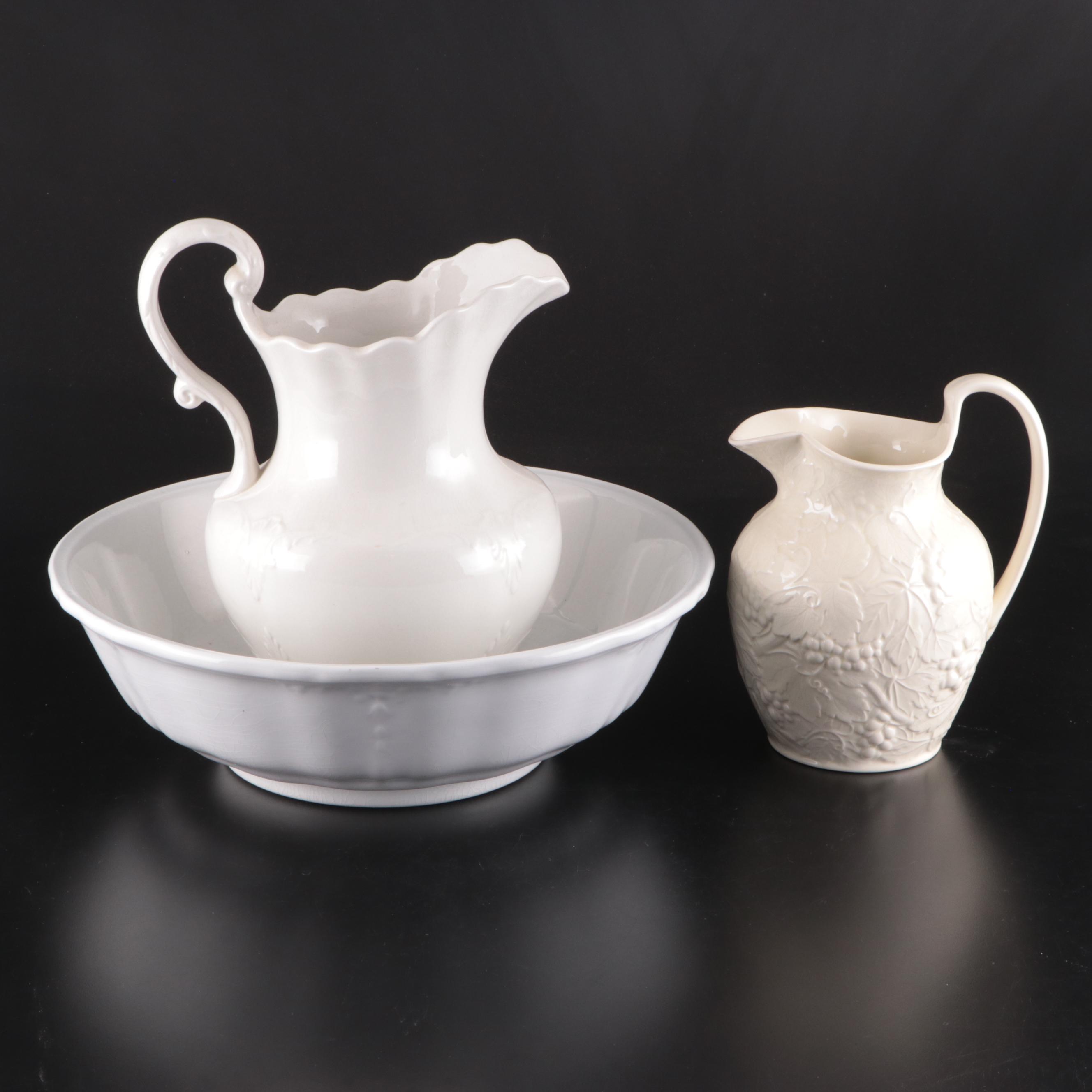 Wedgwood Ceramic Grapevine Pitcher with Other English Pitcher and Basin
