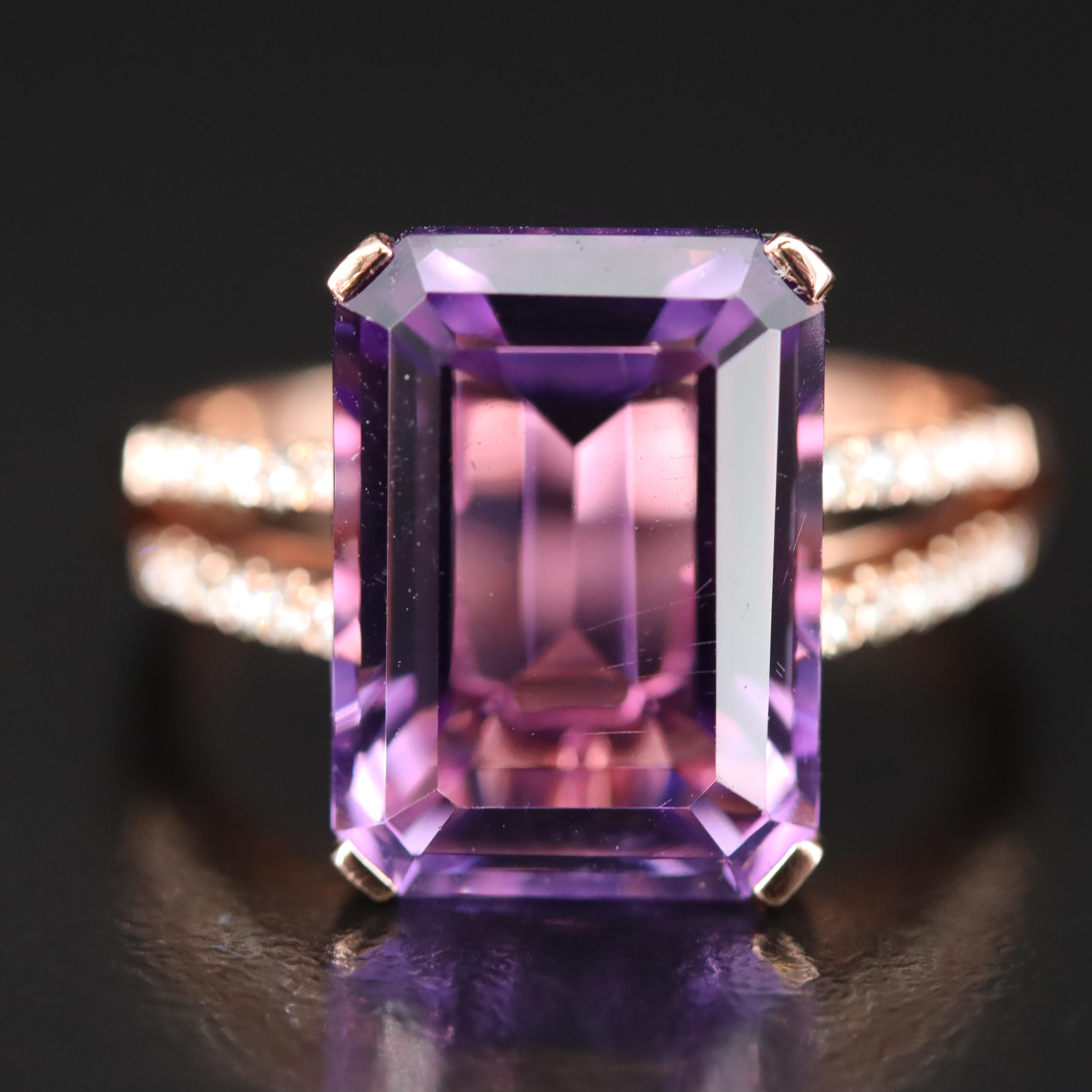 Effy 14K Rose Gold 7.20 CT Amethyst and Diamond Ring