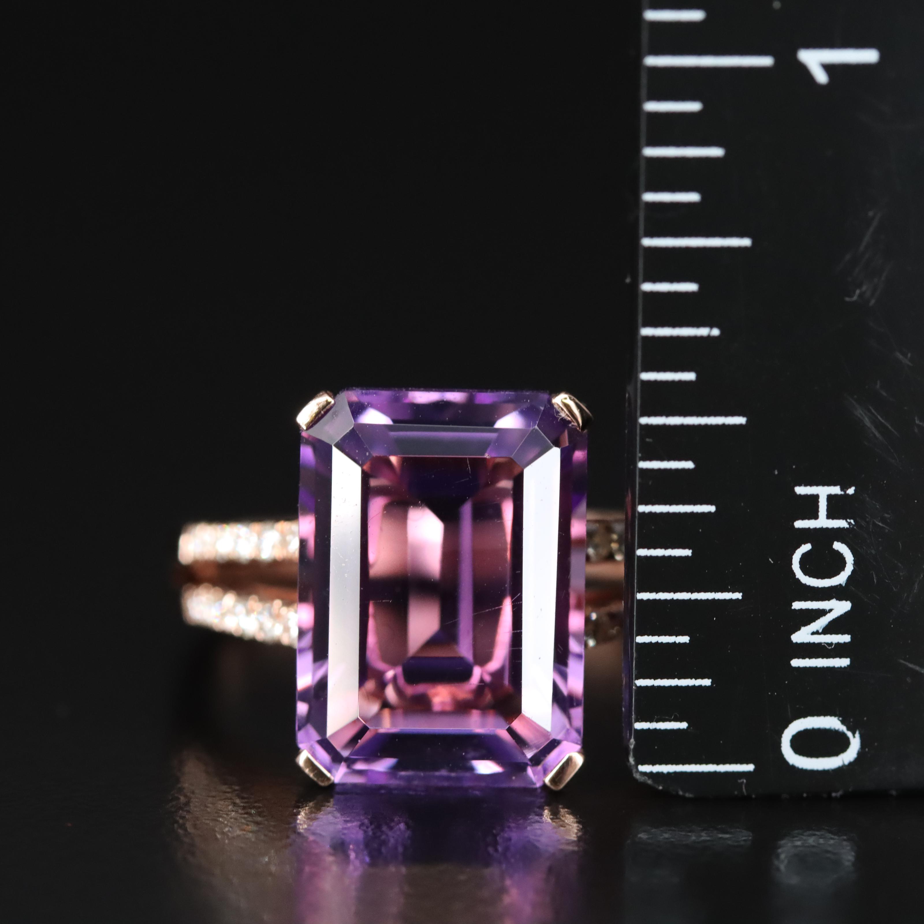 Effy 14K Rose Gold 7.20 CT Amethyst and Diamond Ring