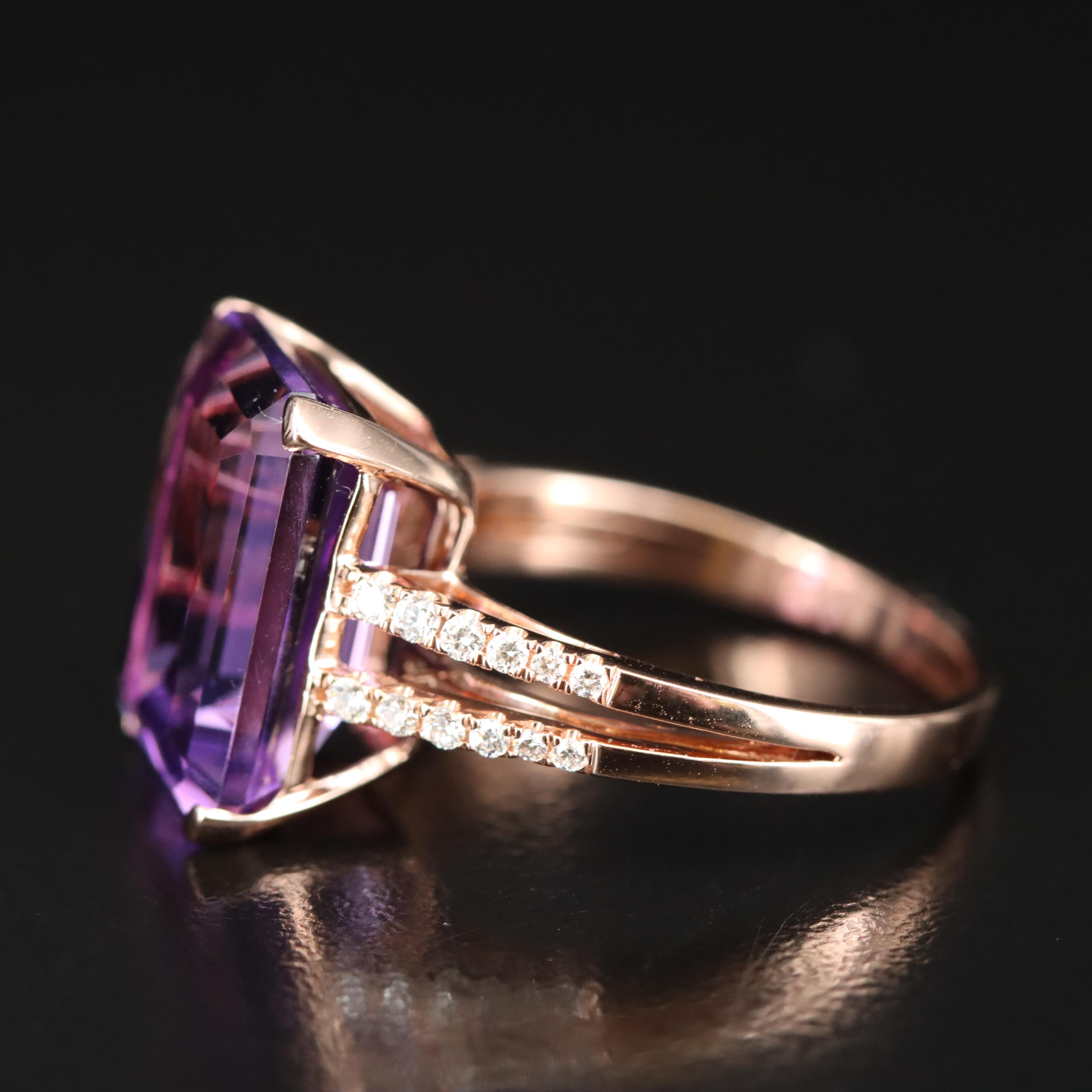 Effy 14K Rose Gold 7.20 CT Amethyst and Diamond Ring