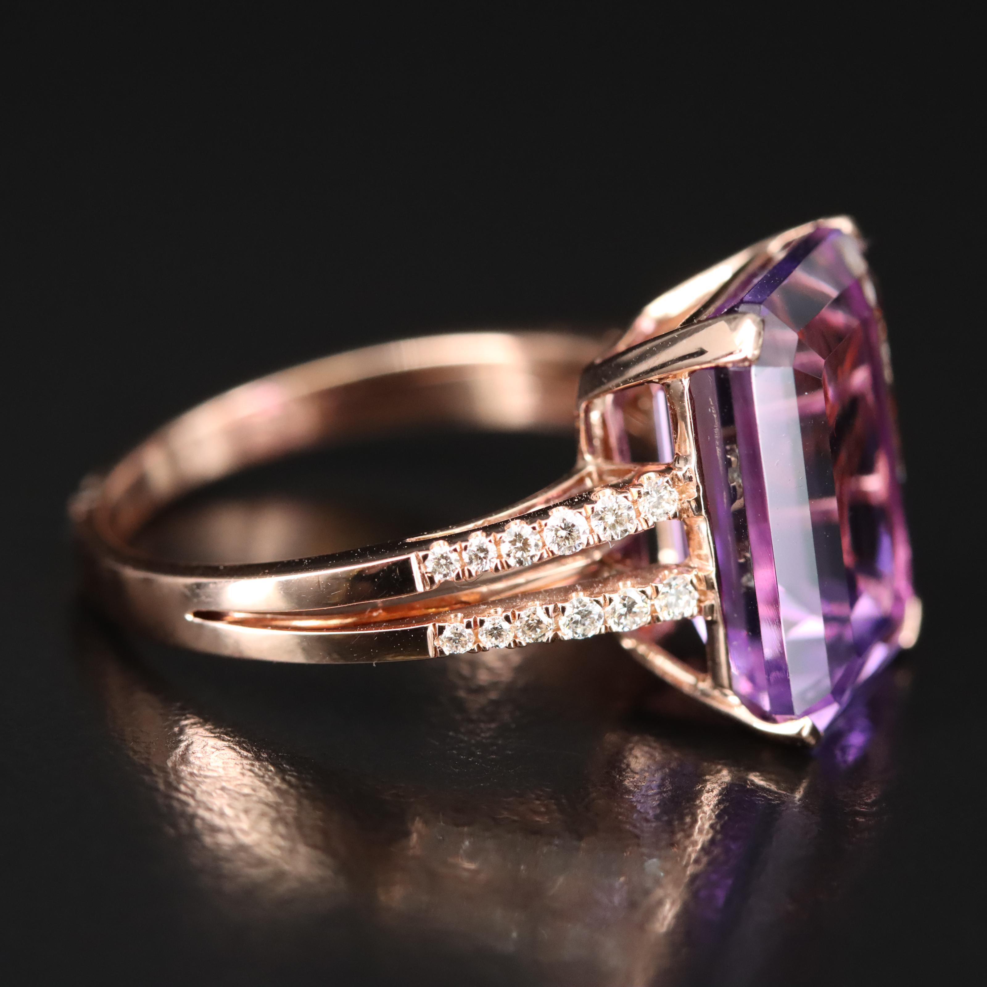 Effy 14K Rose Gold 7.20 CT Amethyst and Diamond Ring