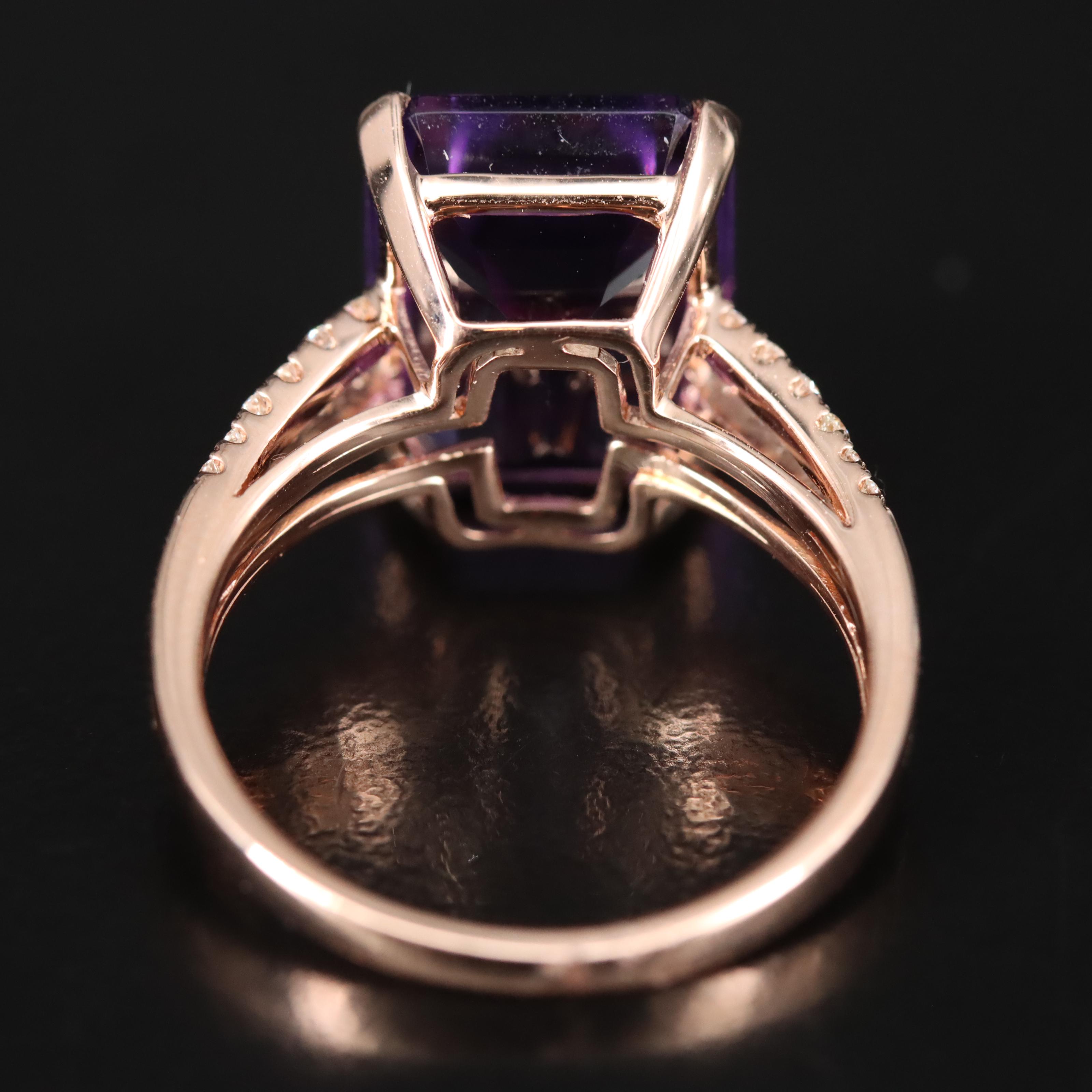 Effy 14K Rose Gold 7.20 CT Amethyst and Diamond Ring
