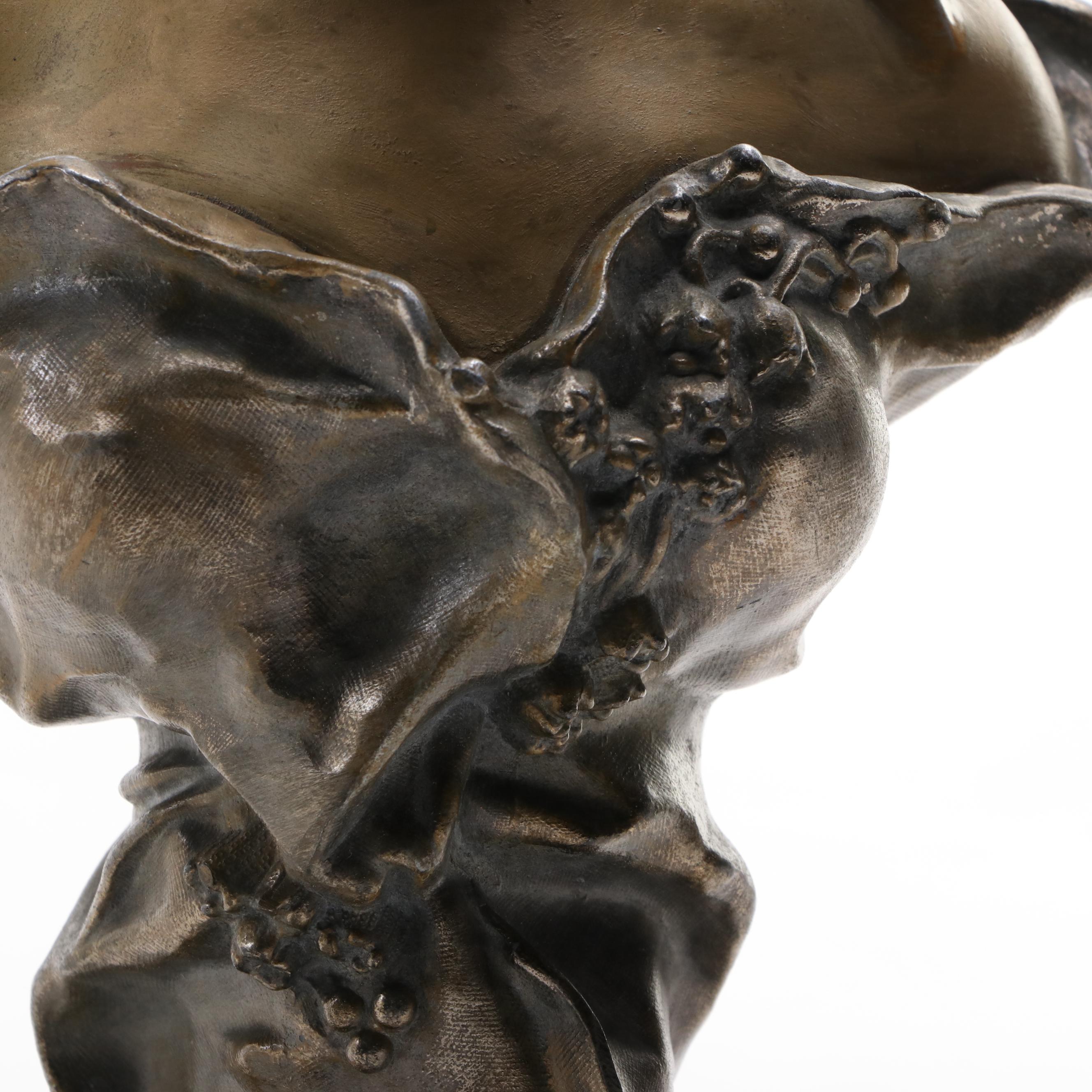 Victorian Brass-Patinated Metal Bust on Stone Base