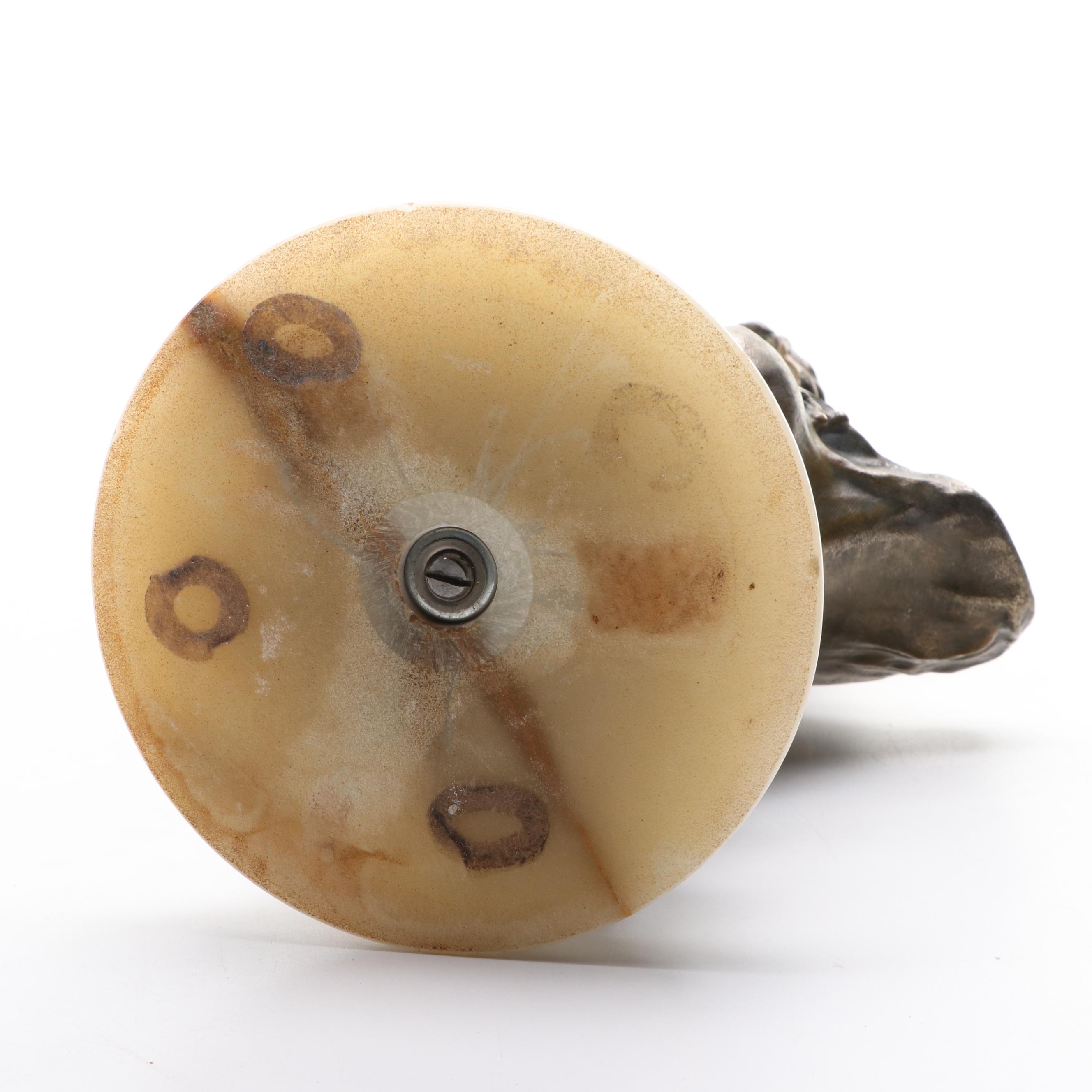 Victorian Brass-Patinated Metal Bust on Stone Base