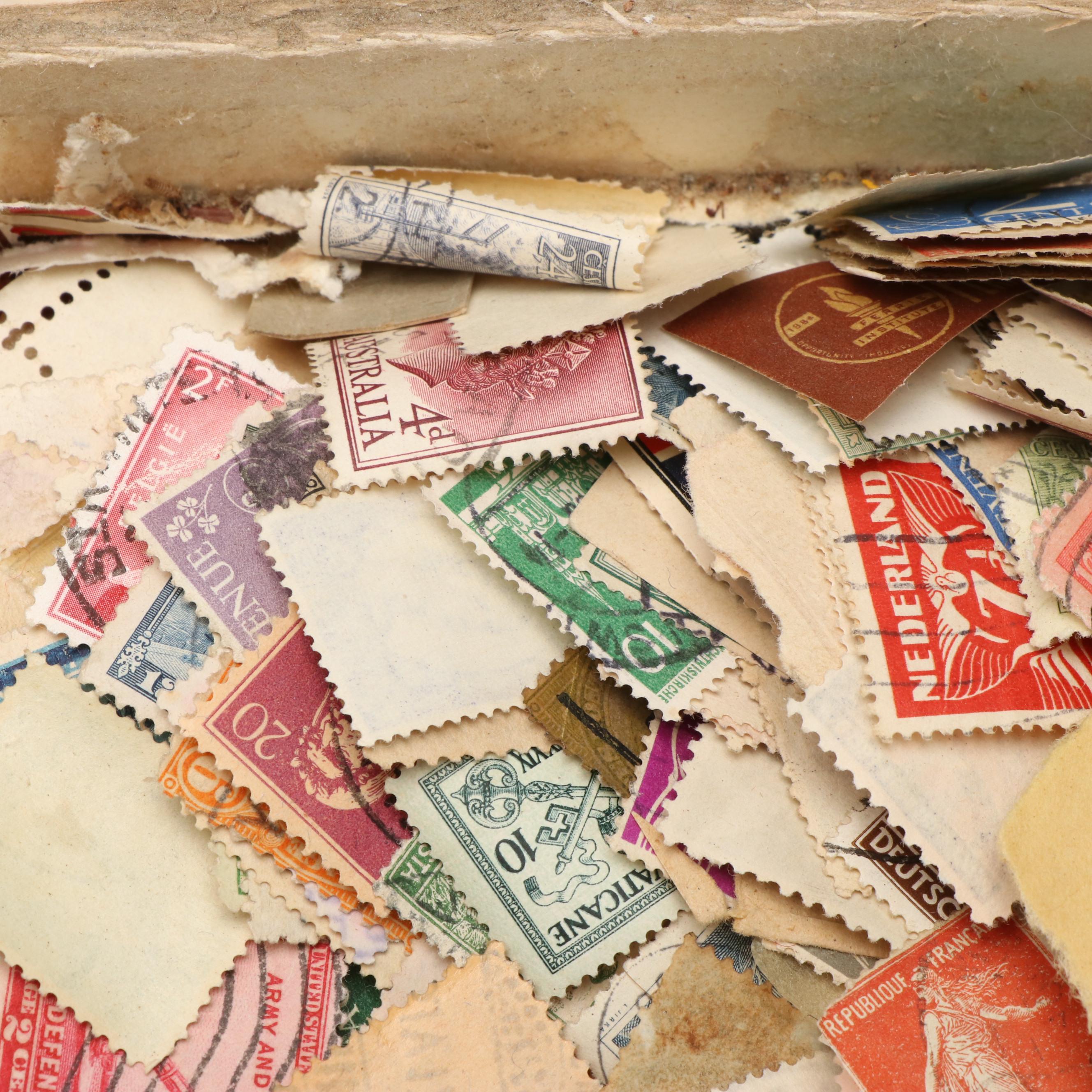 Large Assortment of Vintage World Postage Stamps