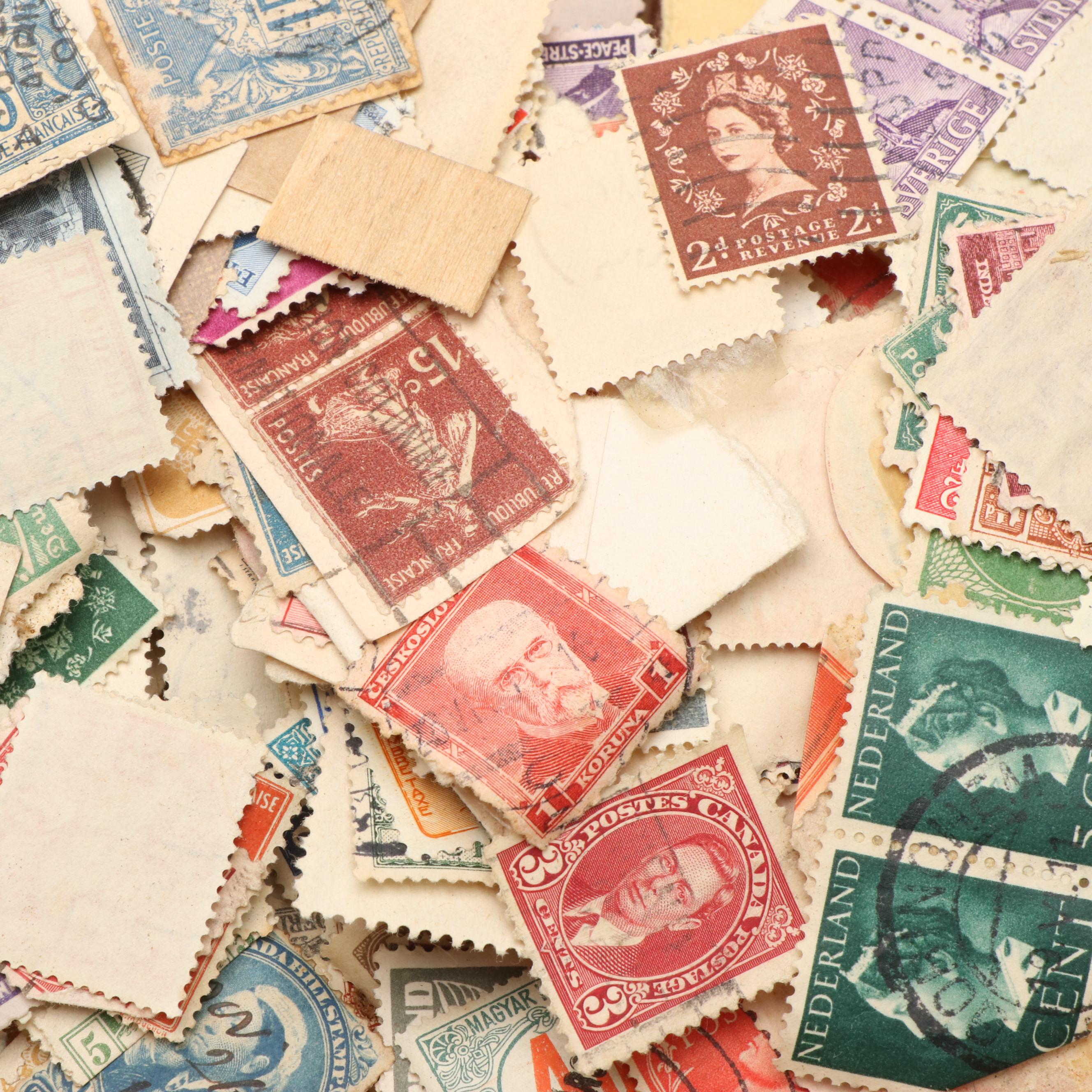 Large Assortment of Vintage World Postage Stamps