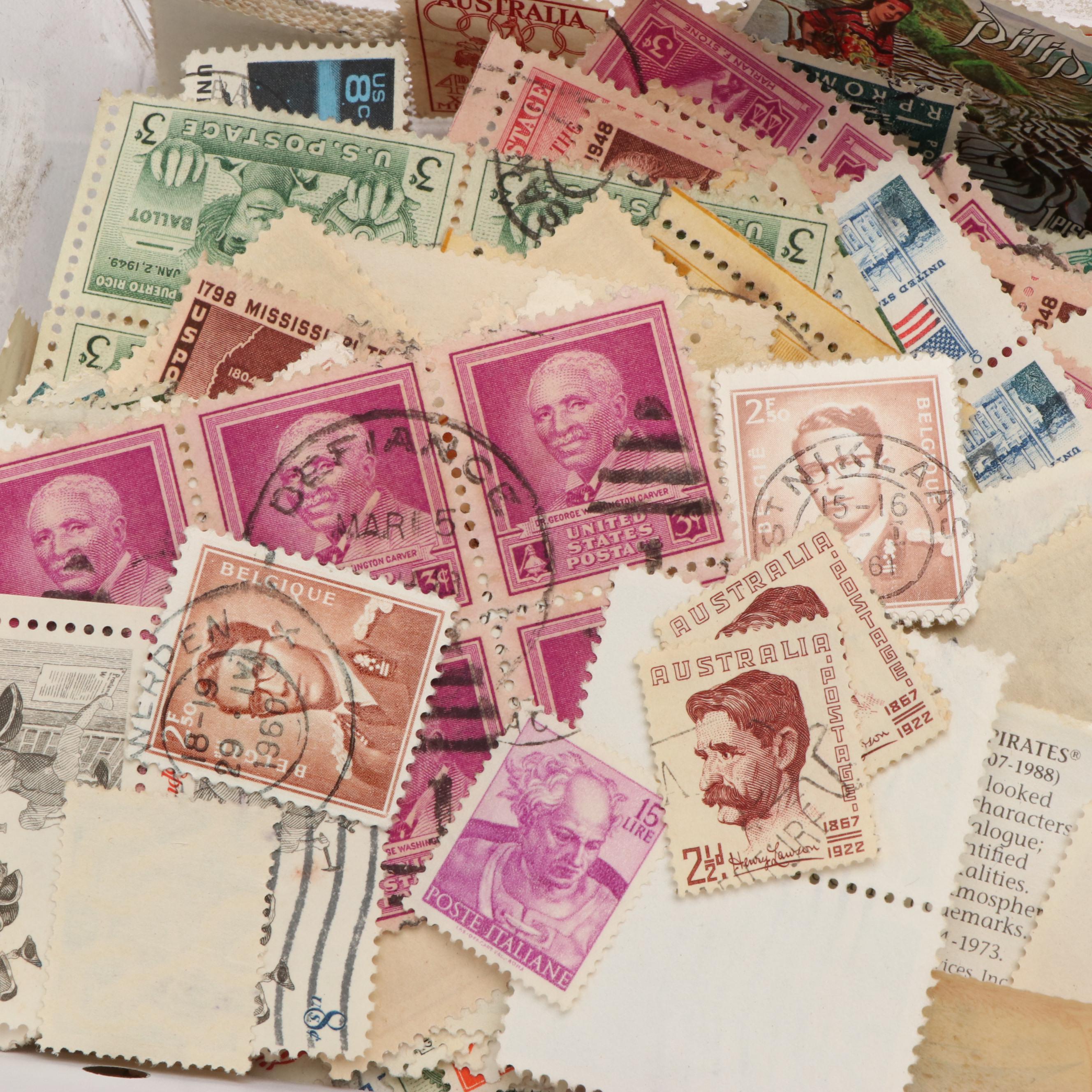 Large Assortment of Vintage World Postage Stamps