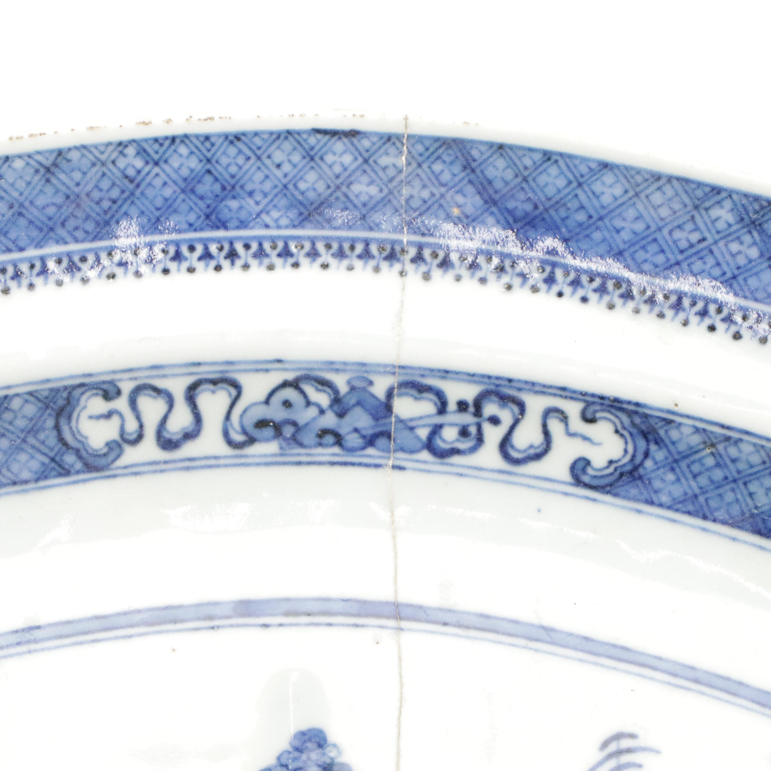Blue and White Chinese Serving Platter with Export Meat Platter with Strainer