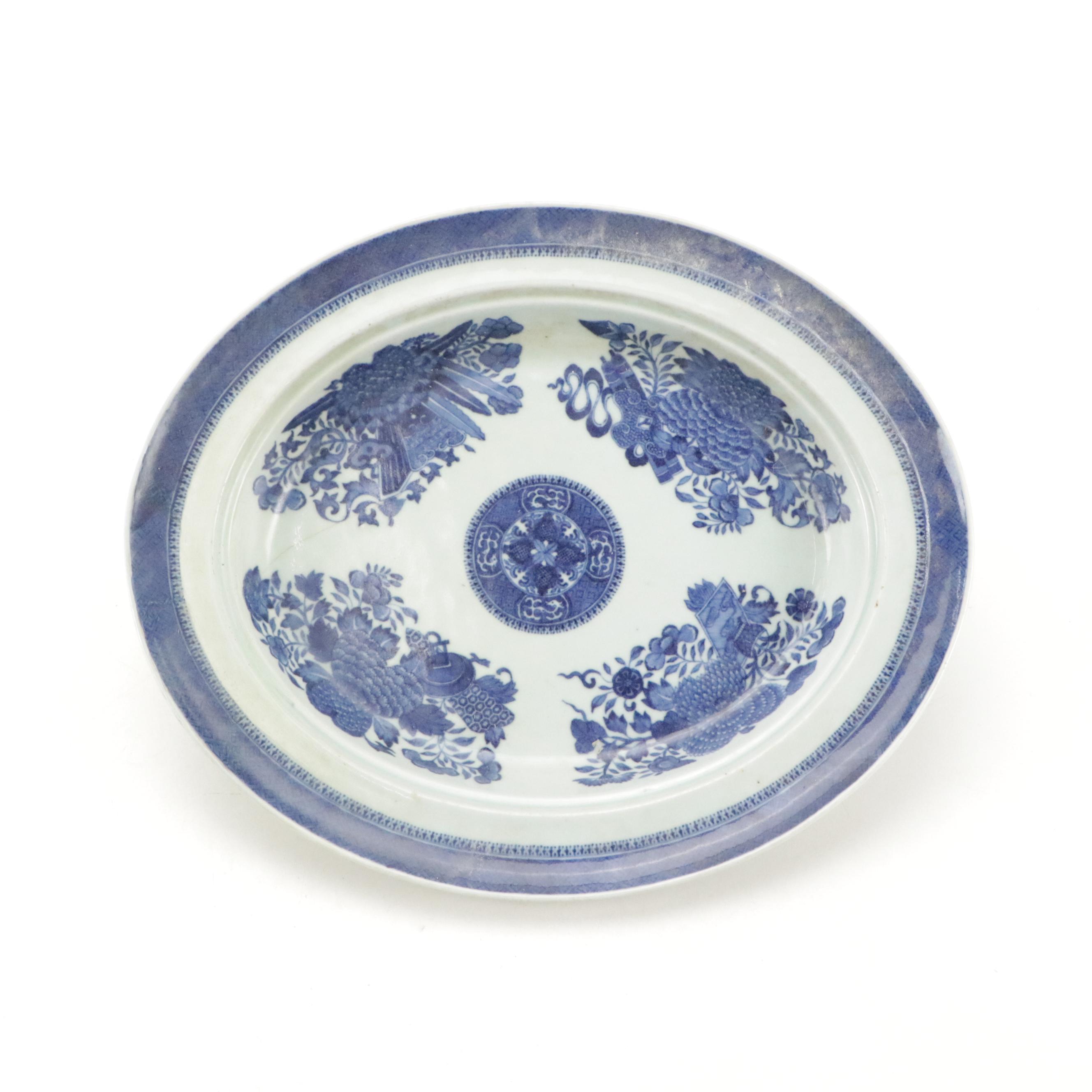Blue and White Chinese Serving Platter with Export Meat Platter with Strainer