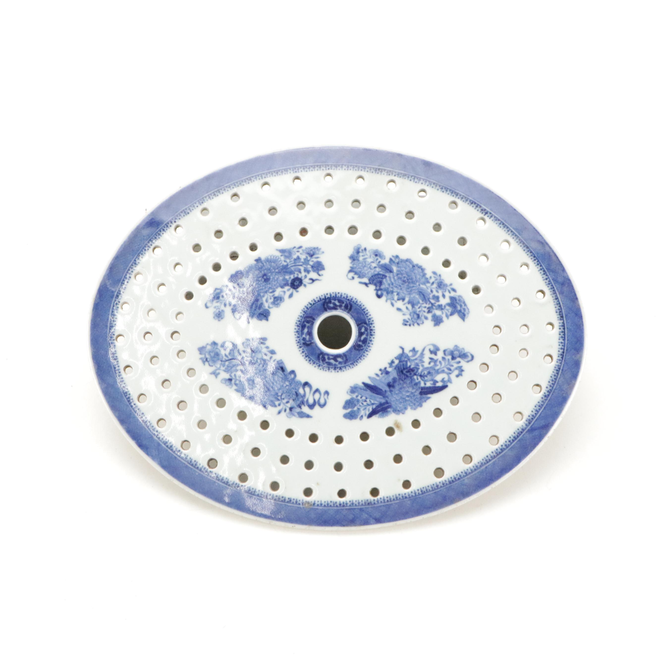 Blue and White Chinese Serving Platter with Export Meat Platter with Strainer