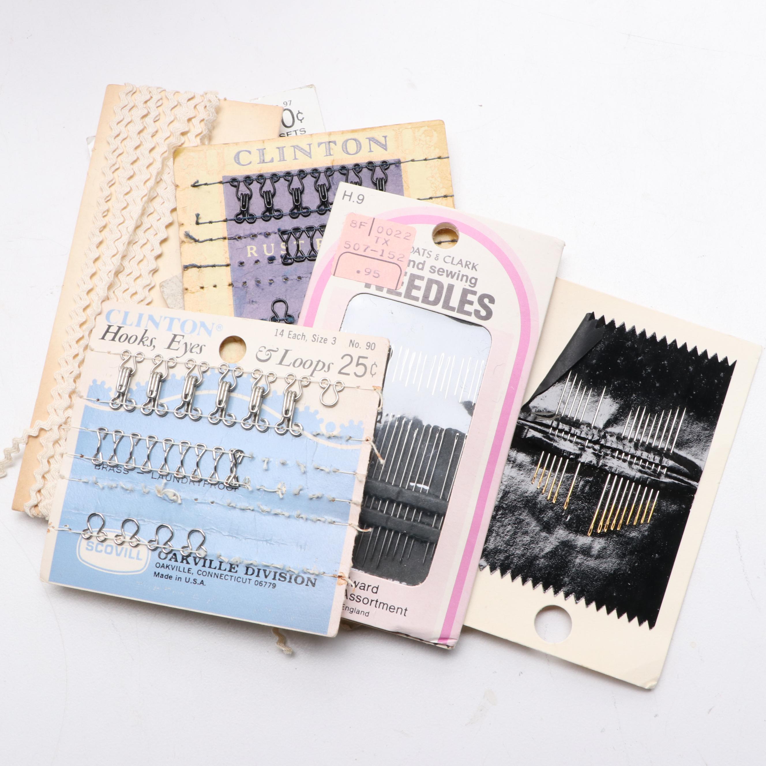 Woven Sewing Basket with Various Threads, Needles, Scissors and More