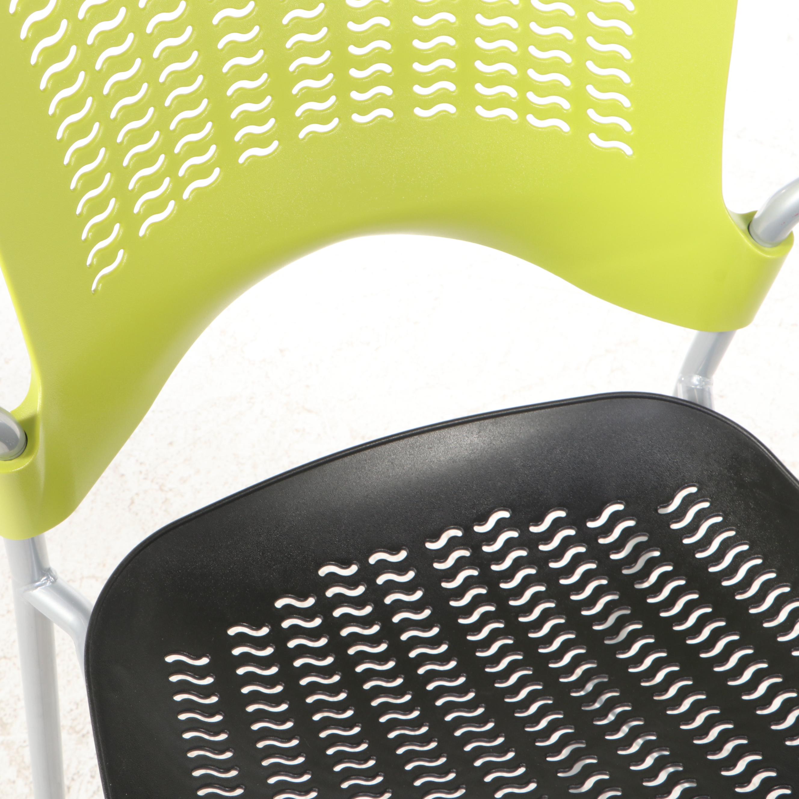 Pair of Safco "Sassy" Powder-Coated Metal and Molded Plastic Stacking Bar Stools