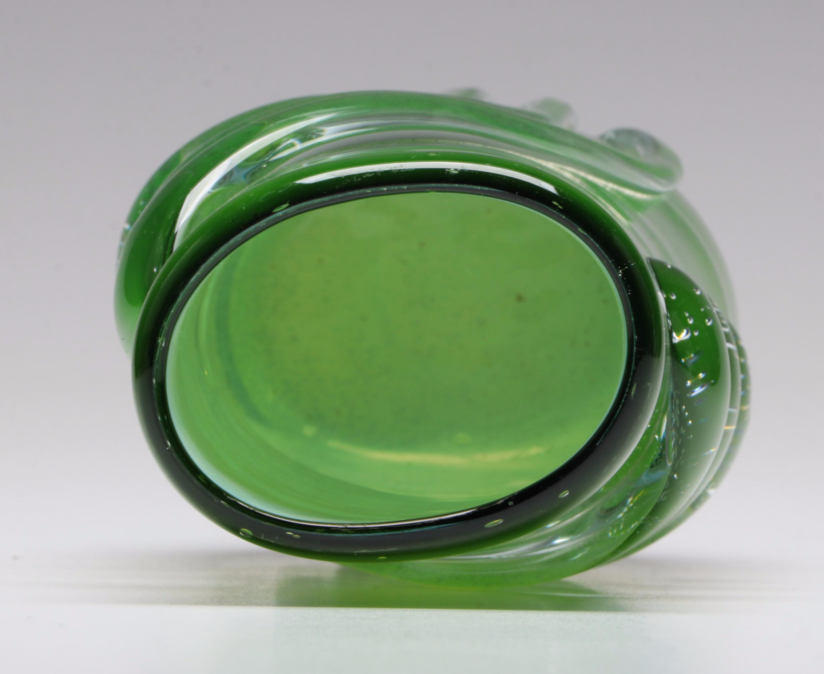 Handblown Green Art Glass Vase with Applied Trails