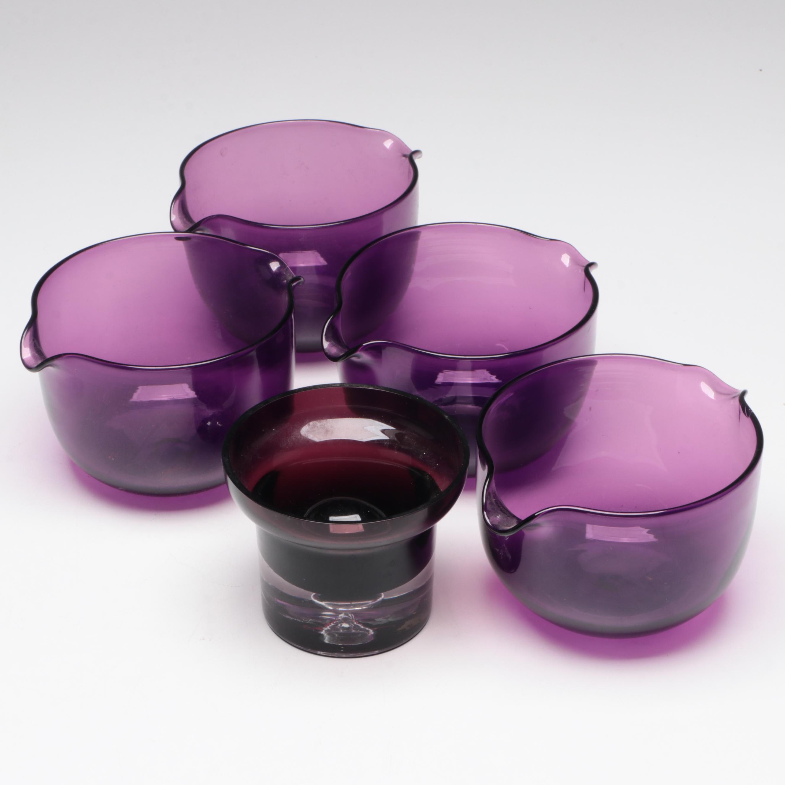 Amethyst Glass Lipped Bowls and Footed Bowl