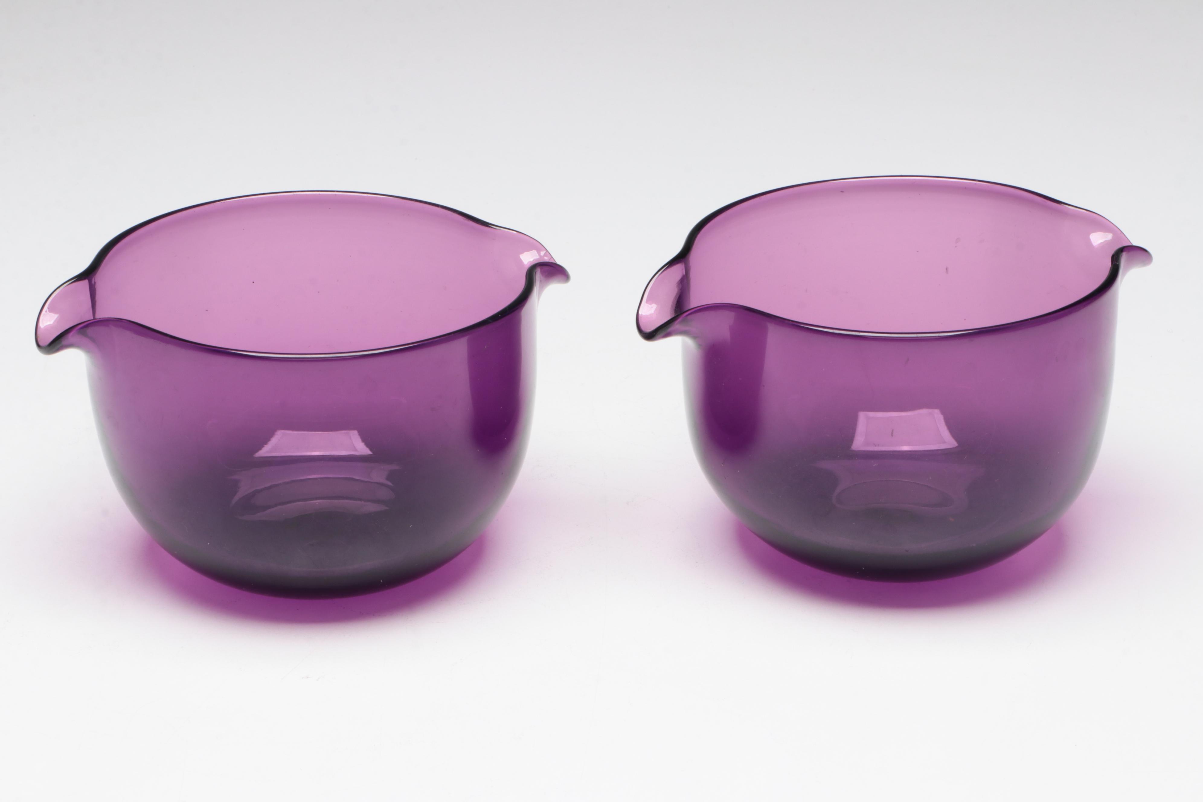 Amethyst Glass Lipped Bowls and Footed Bowl