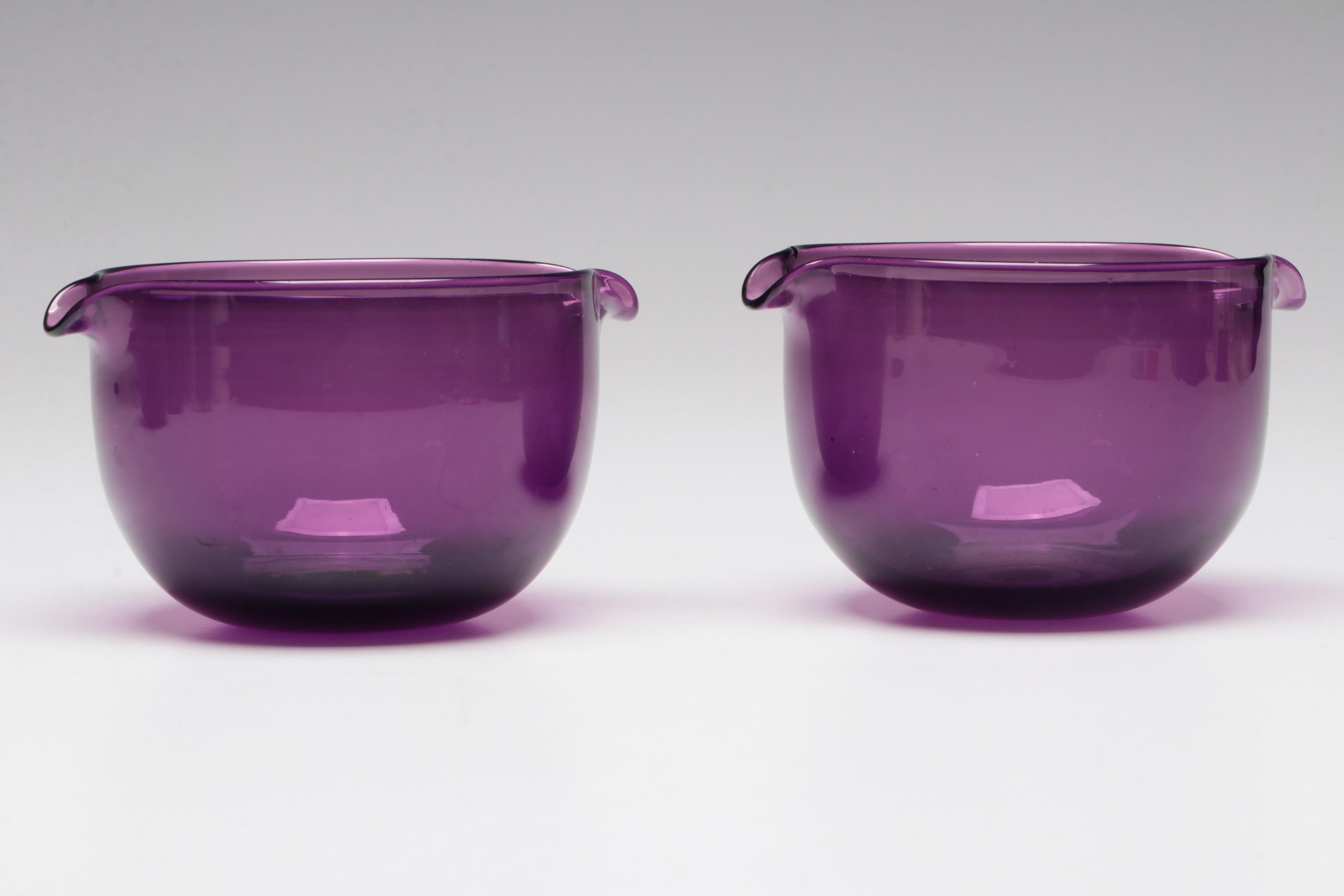 Amethyst Glass Lipped Bowls and Footed Bowl