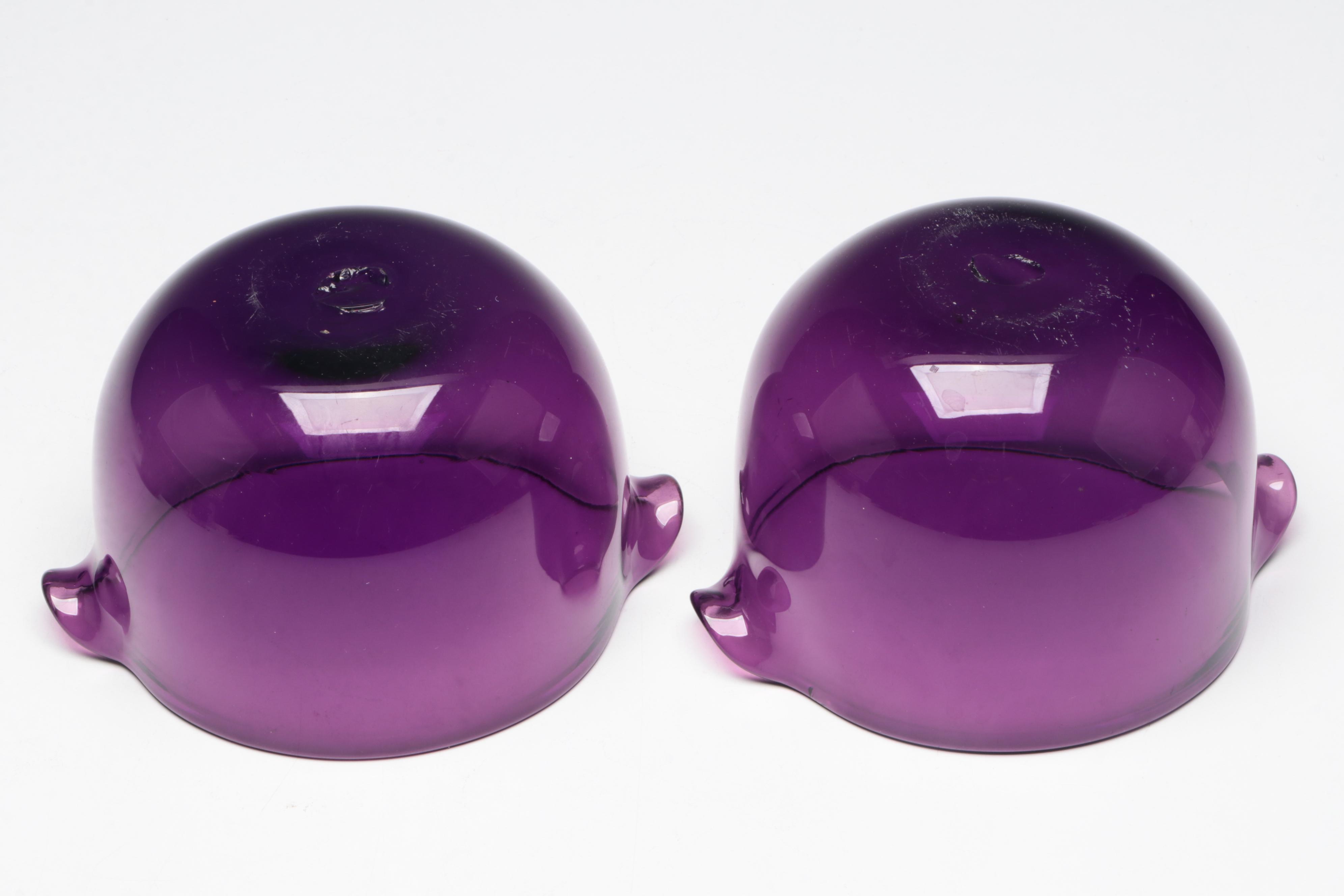 Amethyst Glass Lipped Bowls and Footed Bowl