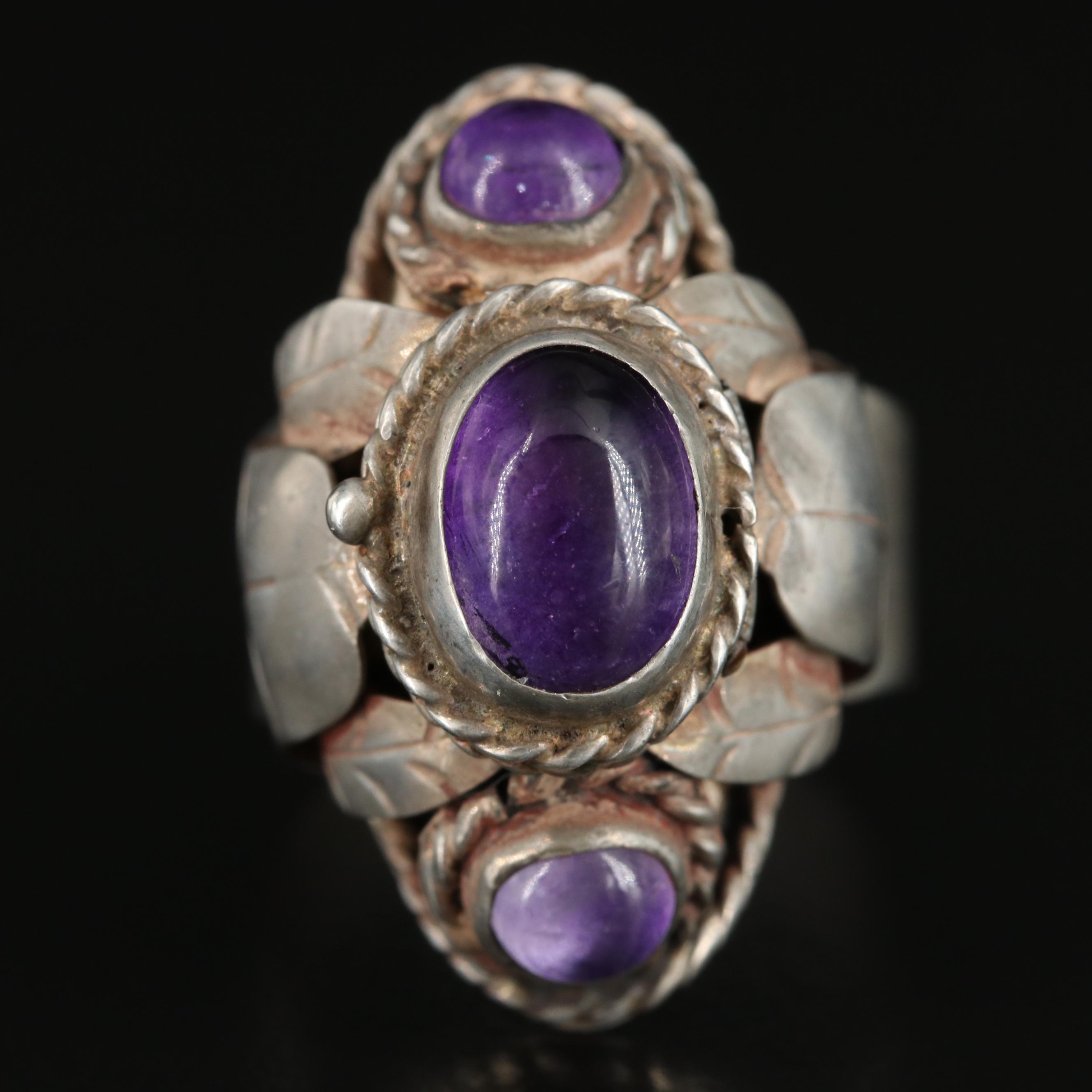 Mexican Sterling Amethyst Poison Ring