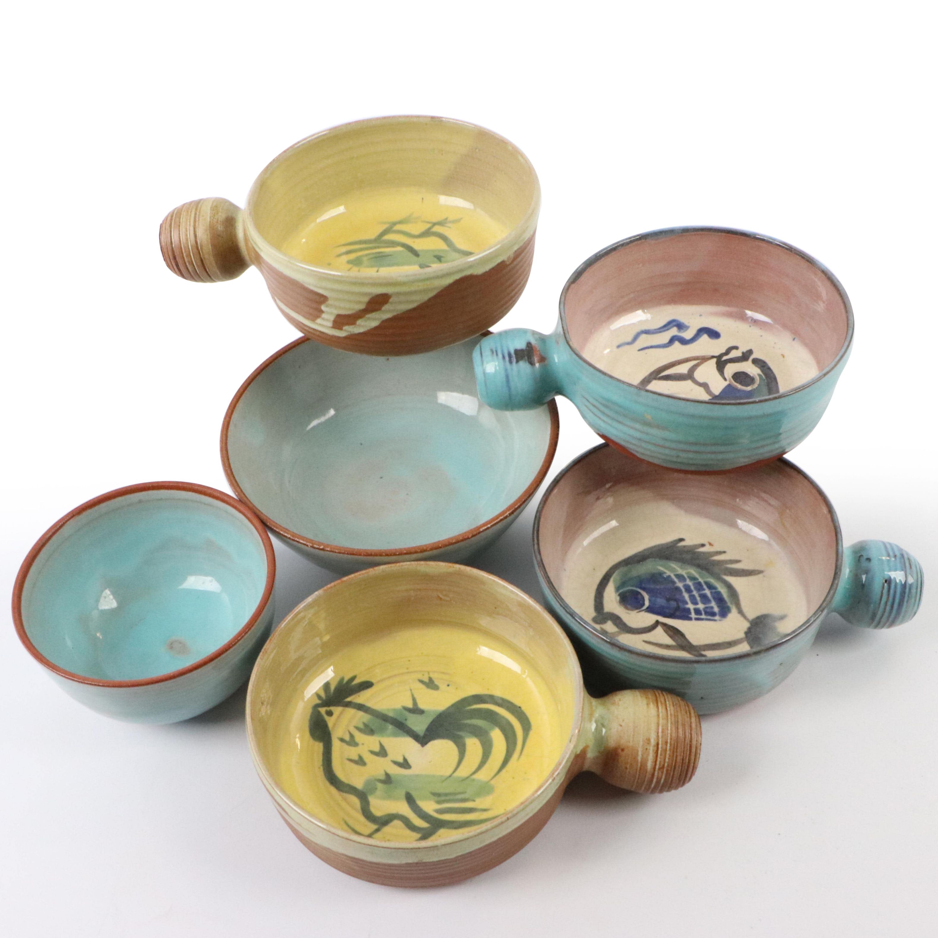 Merritt Island Pottery Hand Thrown Soup Bowls and Bowls, Late 20th C