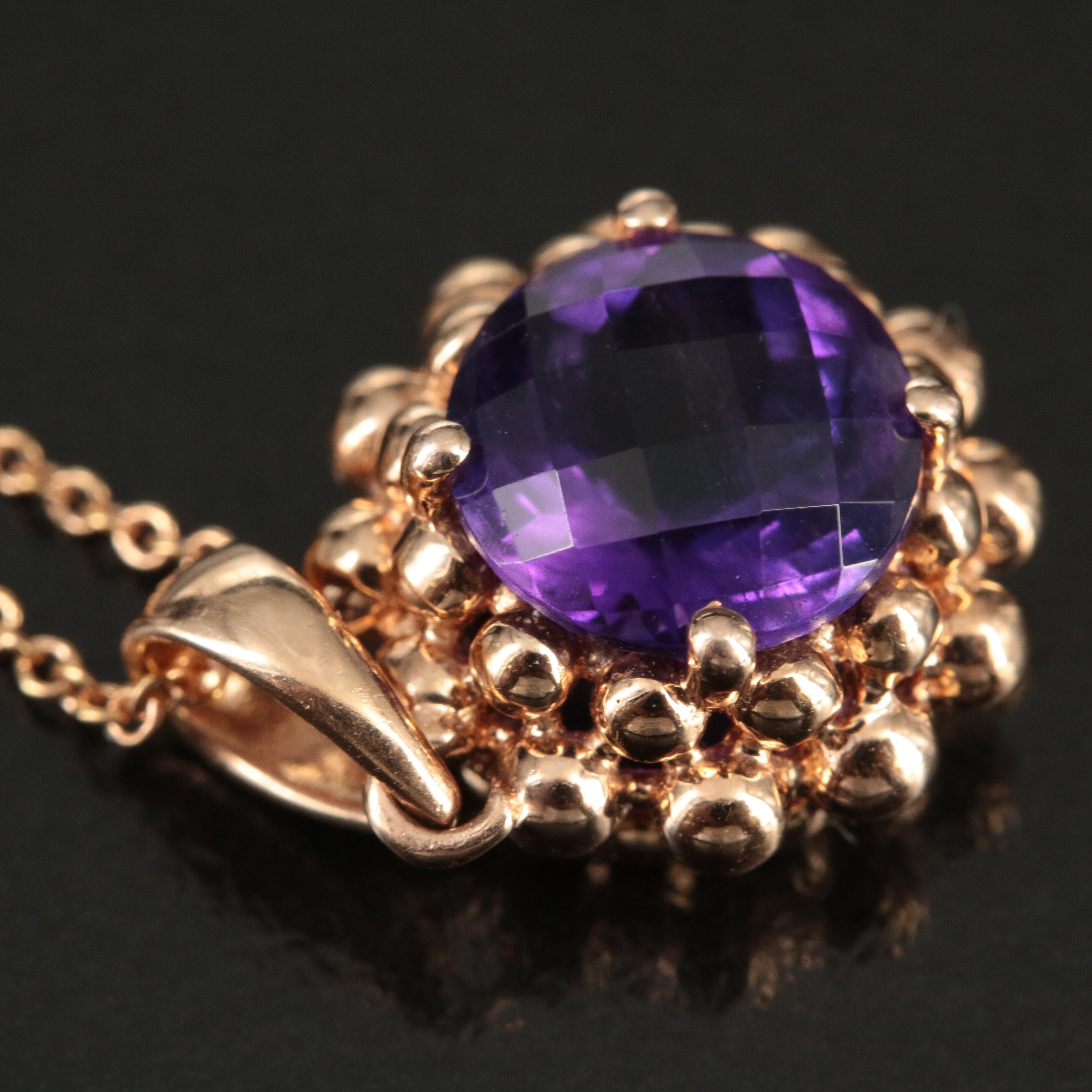 Effy 14K Rose Gold and Amethyst Pendant Necklace
