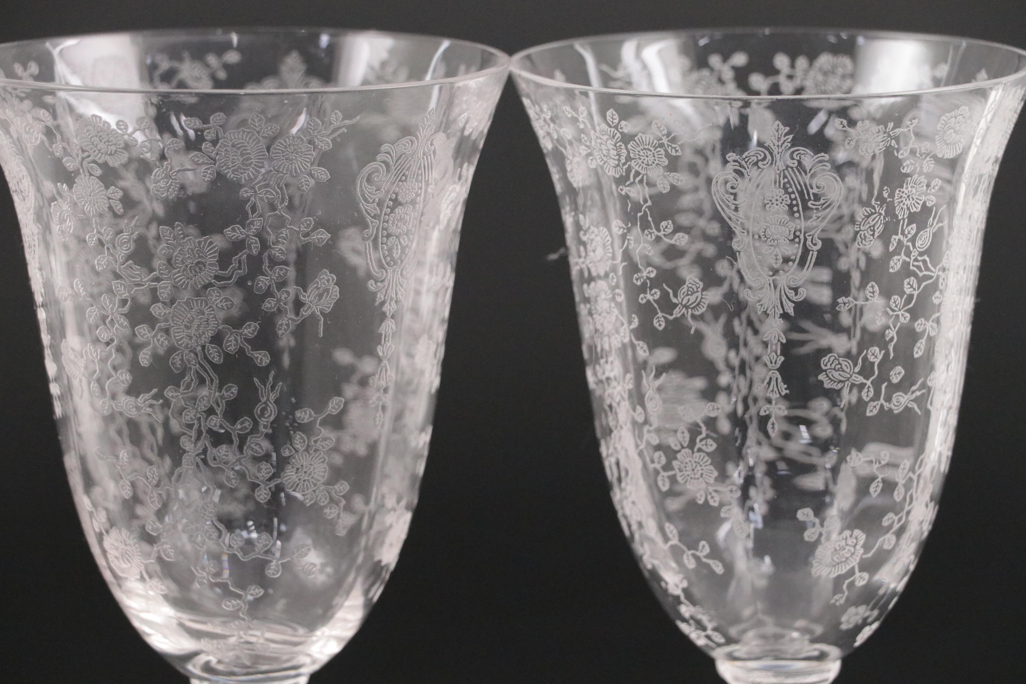 Floral Etched Glass Stemware, Set of Twelve