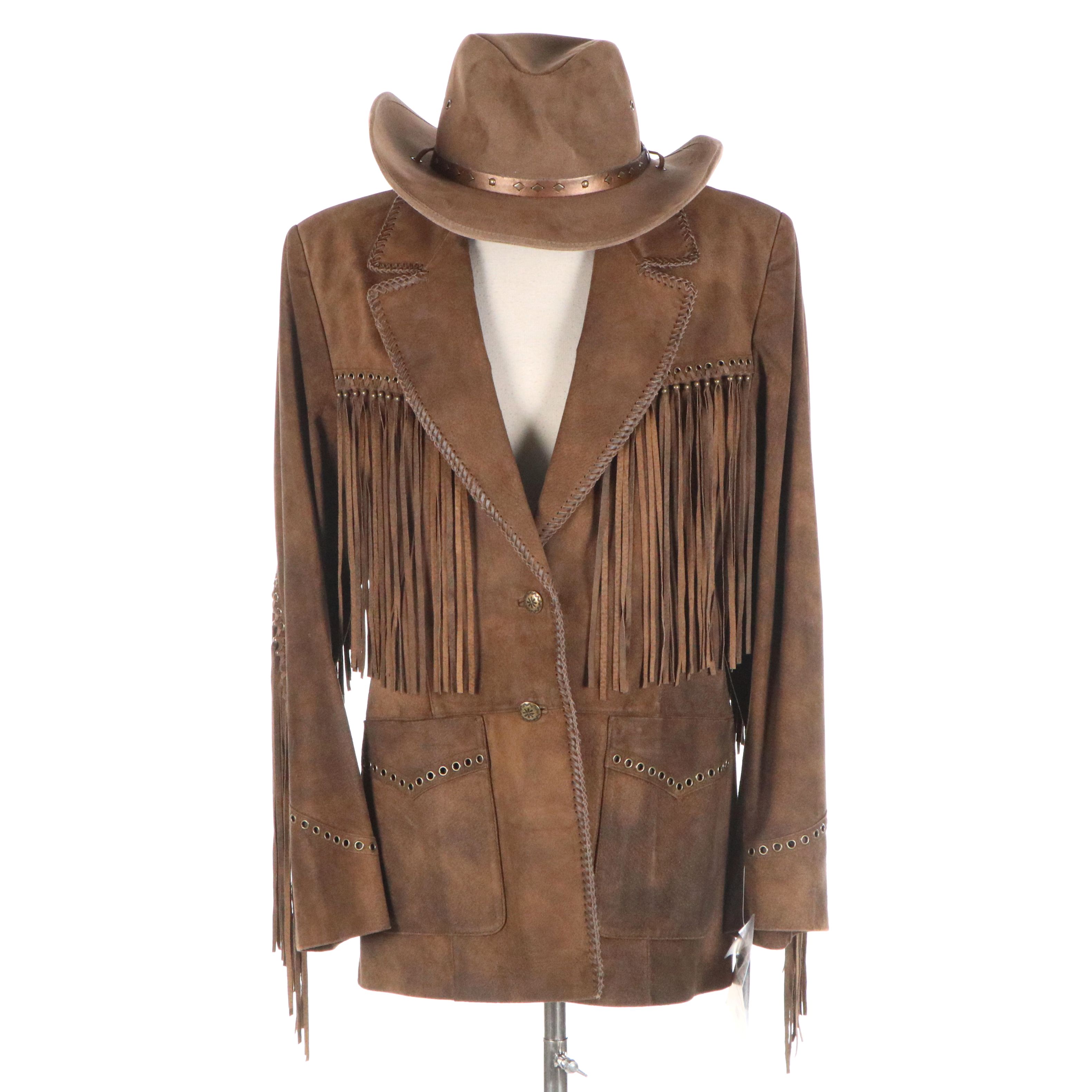 Cripple Creek Suede Jacket and Outback Trading Company Gold Dust Hat