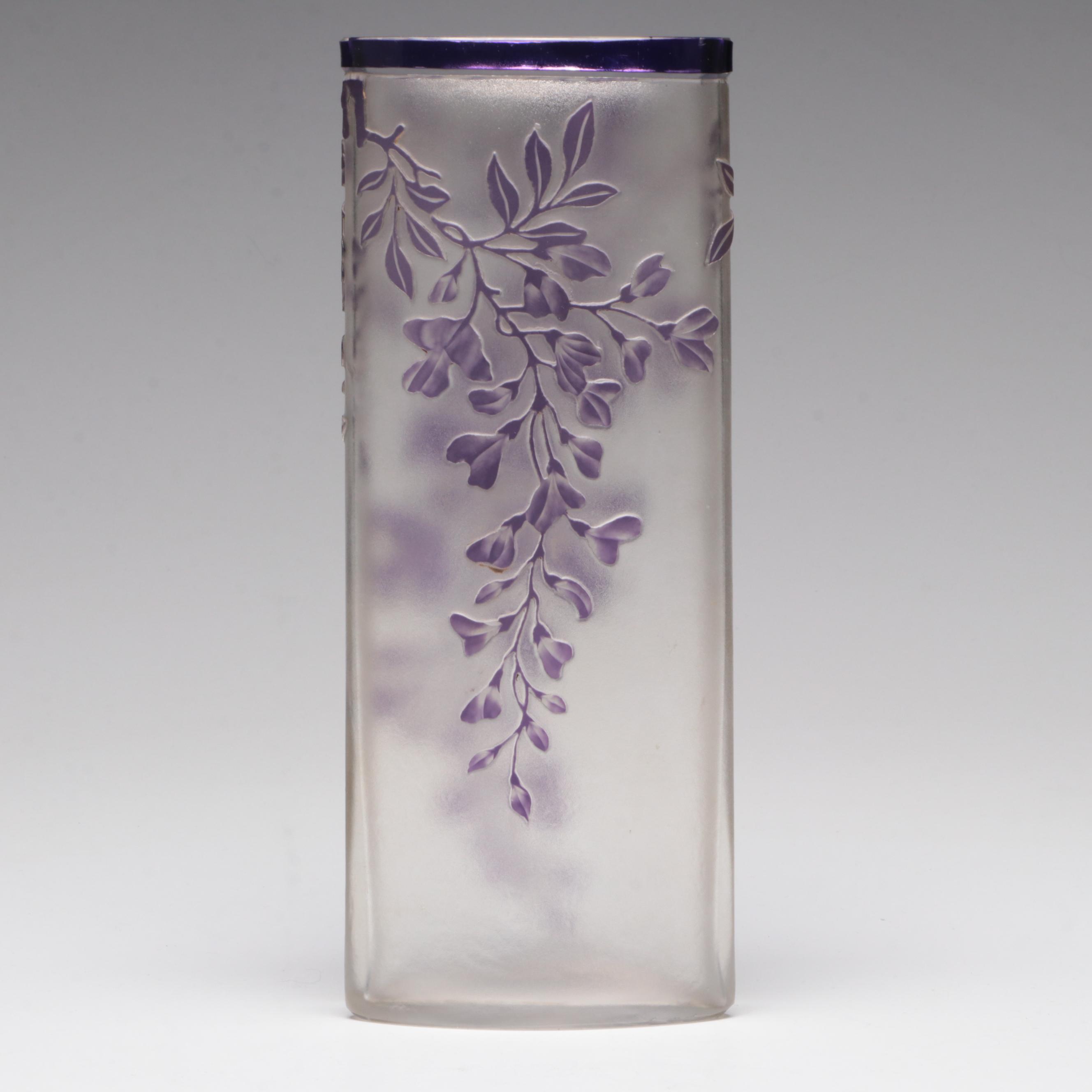Val Saint Lambert Floral Motif Glass Vase